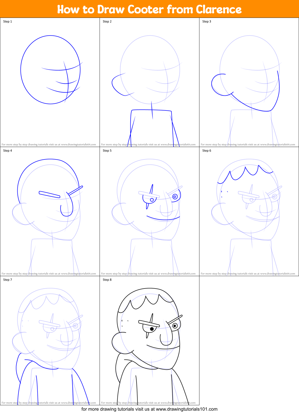 How to Draw Cooter from Clarence Printable Step by Step