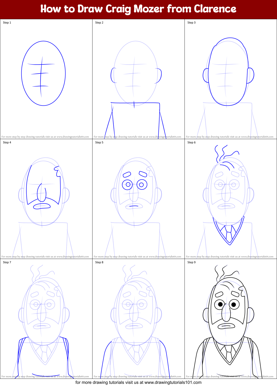 How to Draw Craig Mozer from Clarence Printable Step by Step