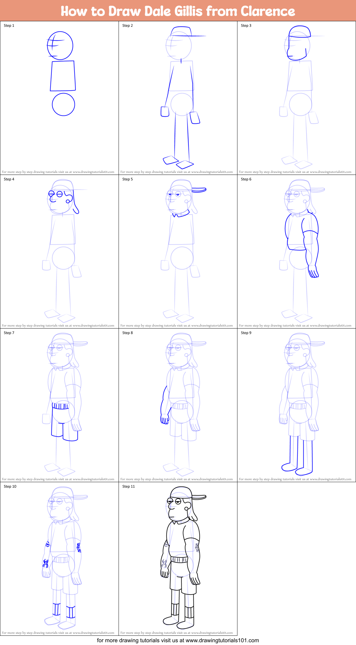 How to Draw Dale Gillis from Clarence Printable Step by Step