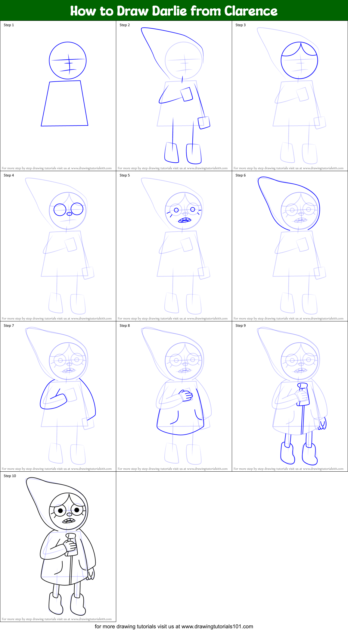 How to Draw Darlie from Clarence Printable Step by Step