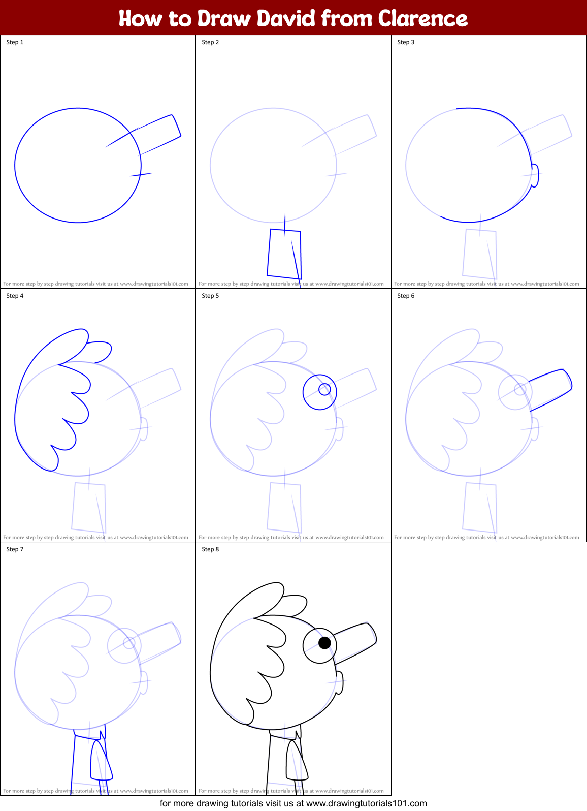 How to Draw David from Clarence Printable Step by Step