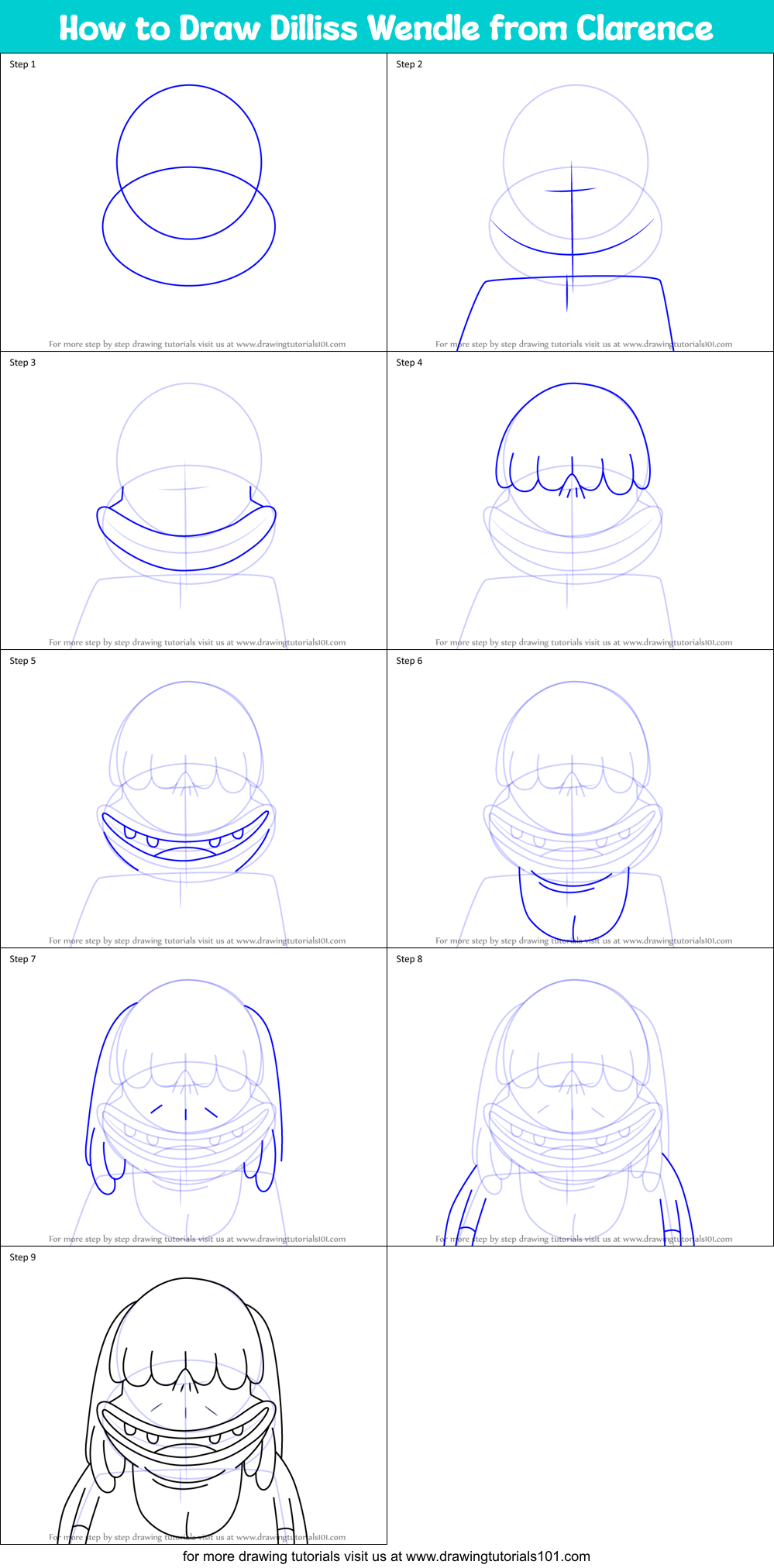 How to Draw Dilliss Wendle from Clarence Printable Step by Step