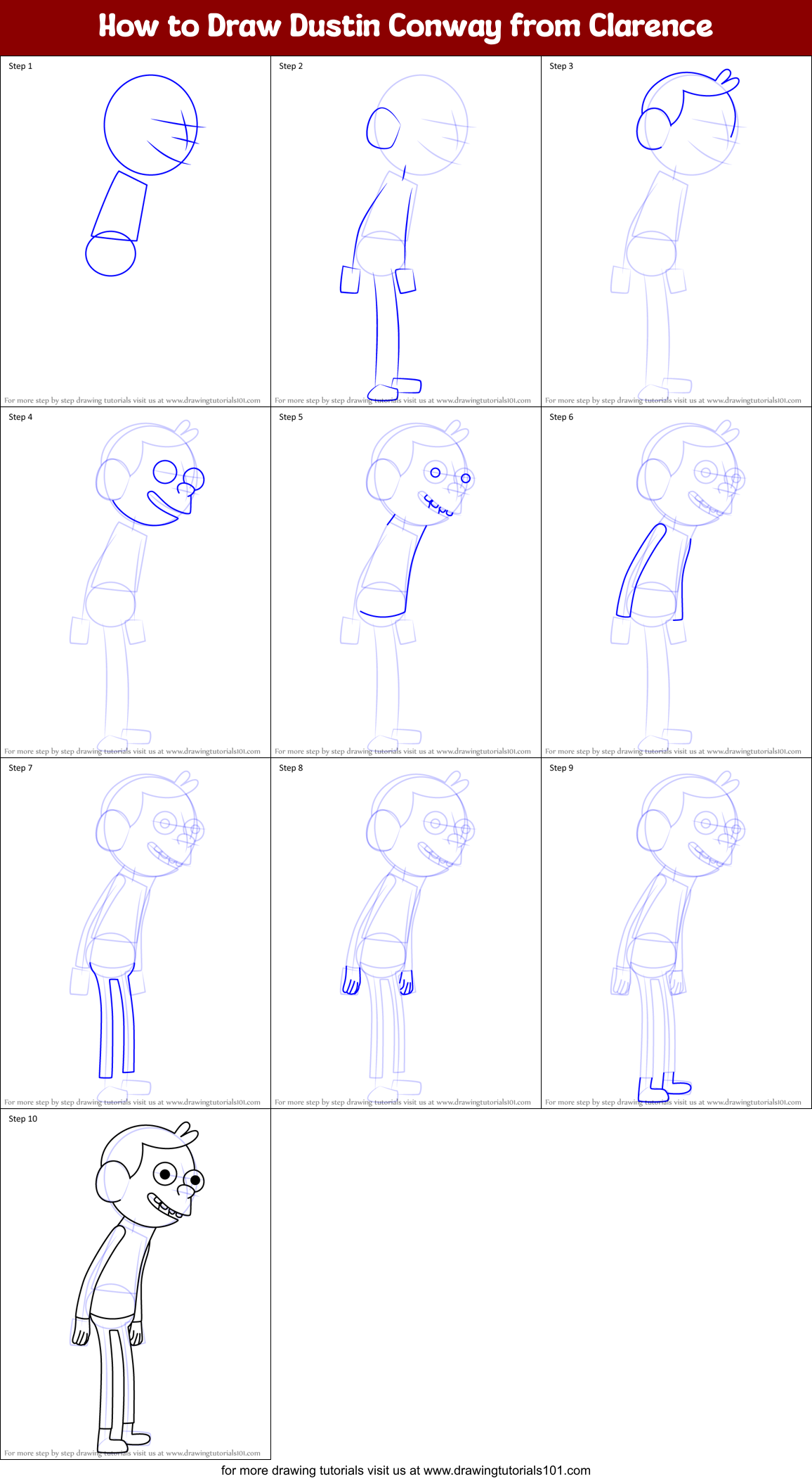 How to Draw Dustin Conway from Clarence Printable Step by Step