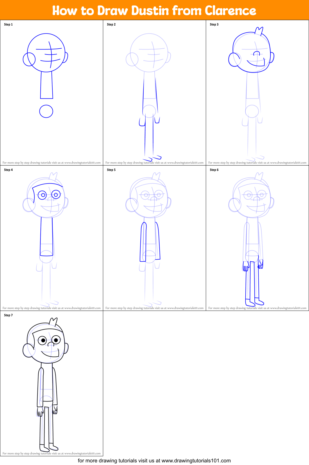 How to Draw Dustin from Clarence Printable Step by Step