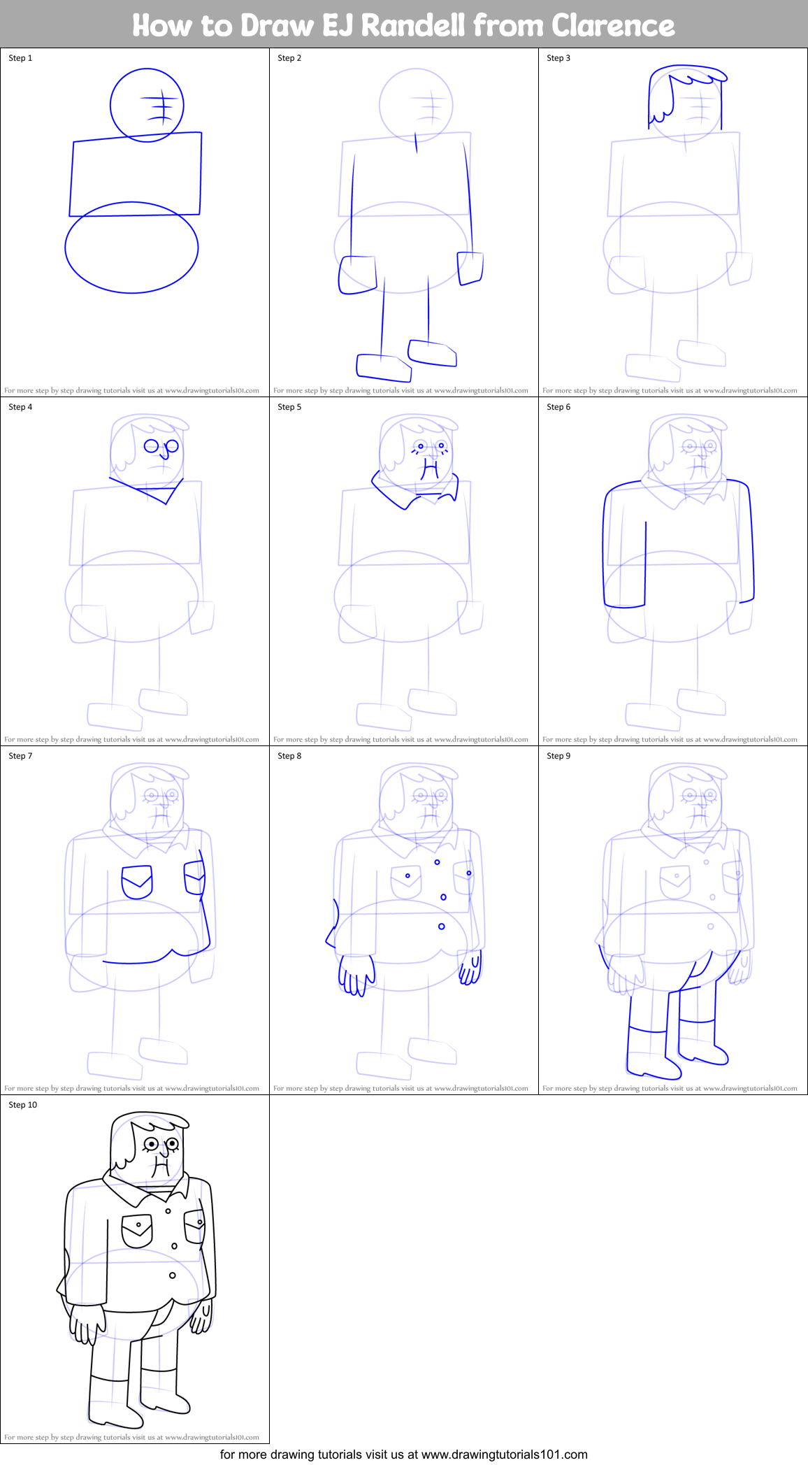 How to Draw EJ Randell from Clarence Printable Step by Step
