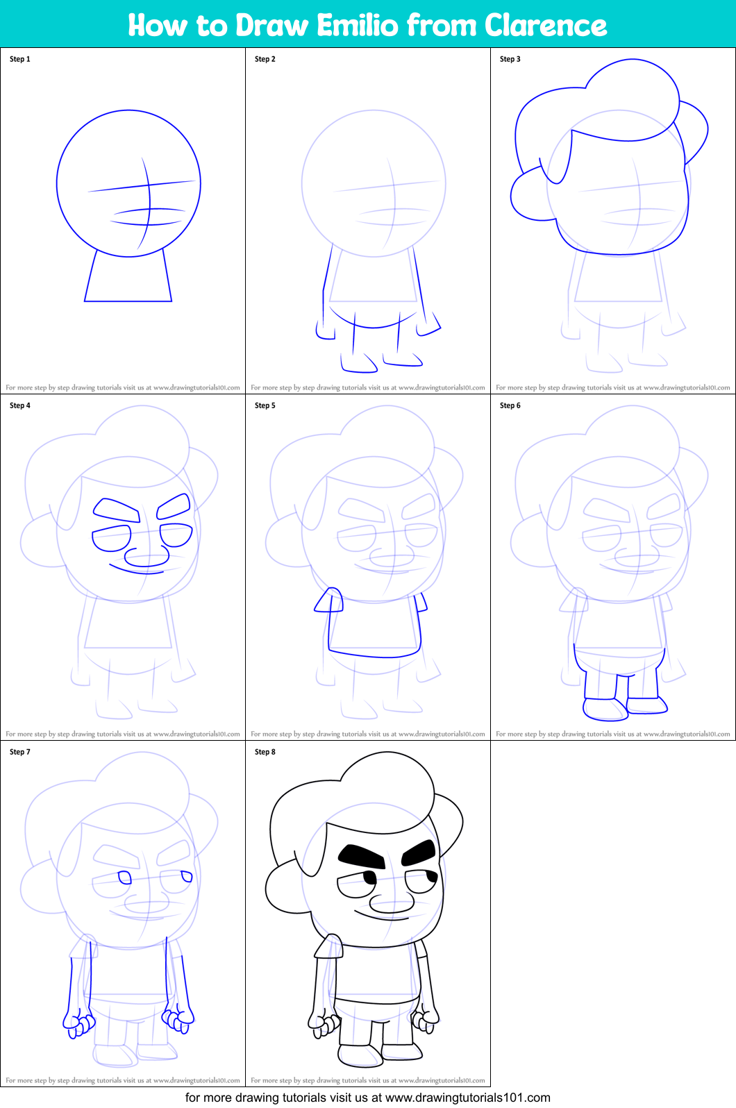 How to Draw Emilio from Clarence Printable Step by Step