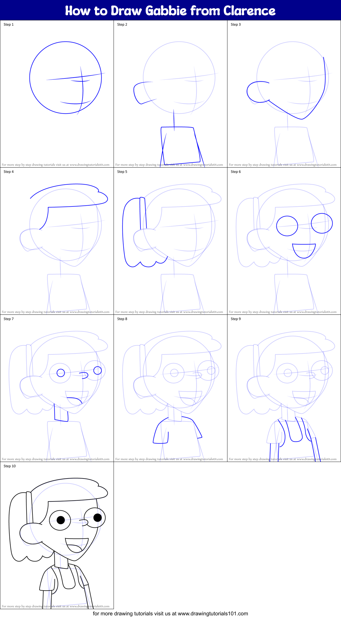 How to Draw Gabbie from Clarence Printable Step by Step