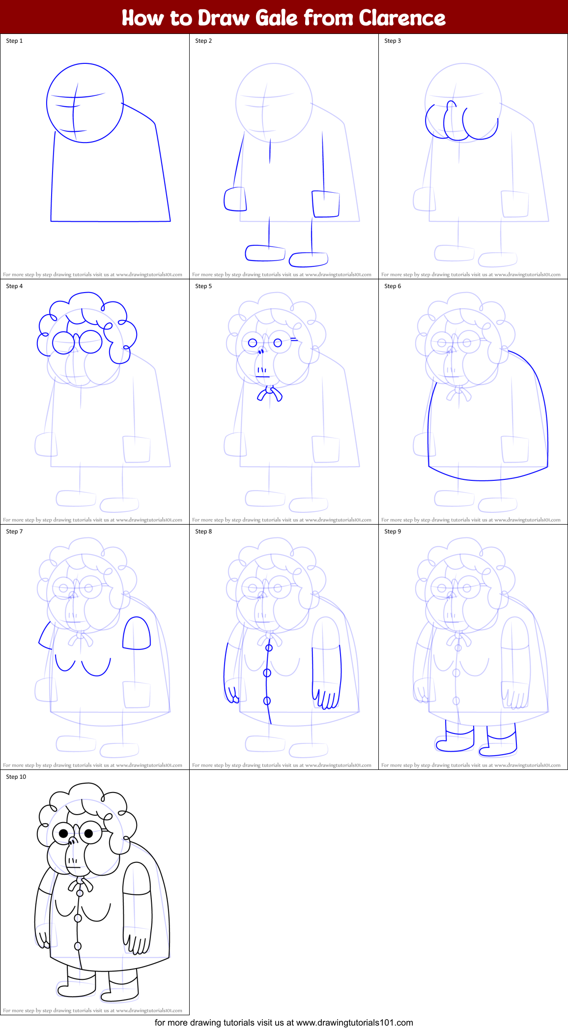 How to Draw Gale from Clarence Printable Step by Step