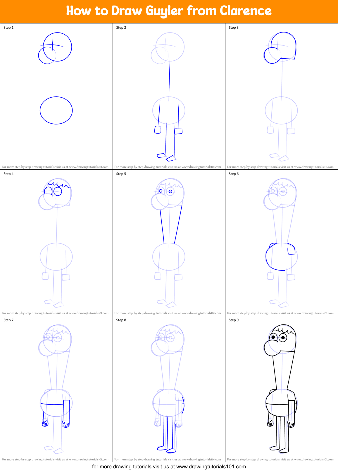 How to Draw Guyler from Clarence Printable Step by Step