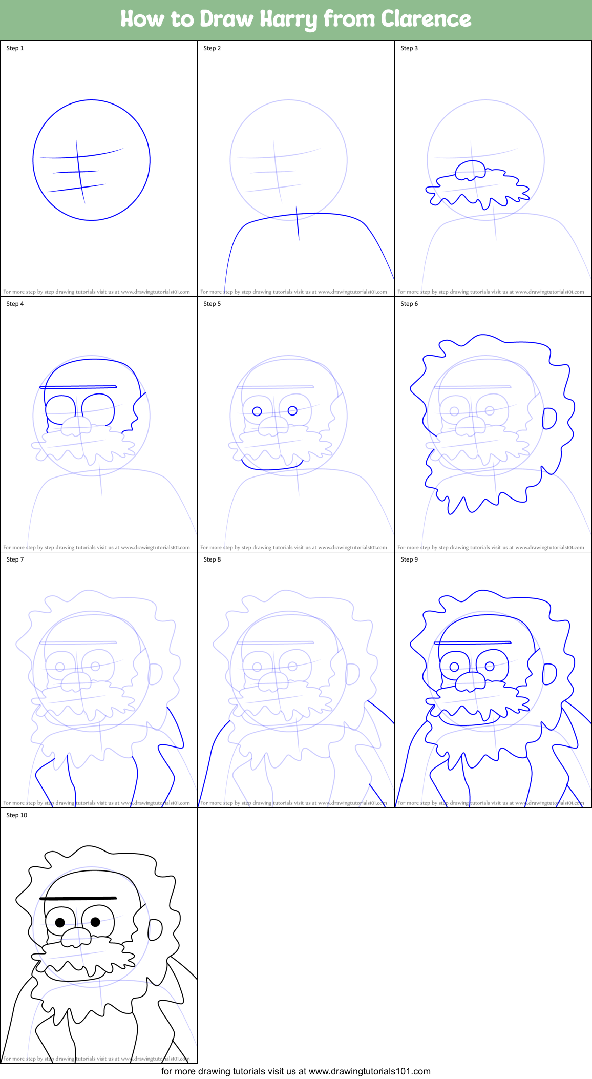 How to Draw Harry from Clarence Printable Step by Step