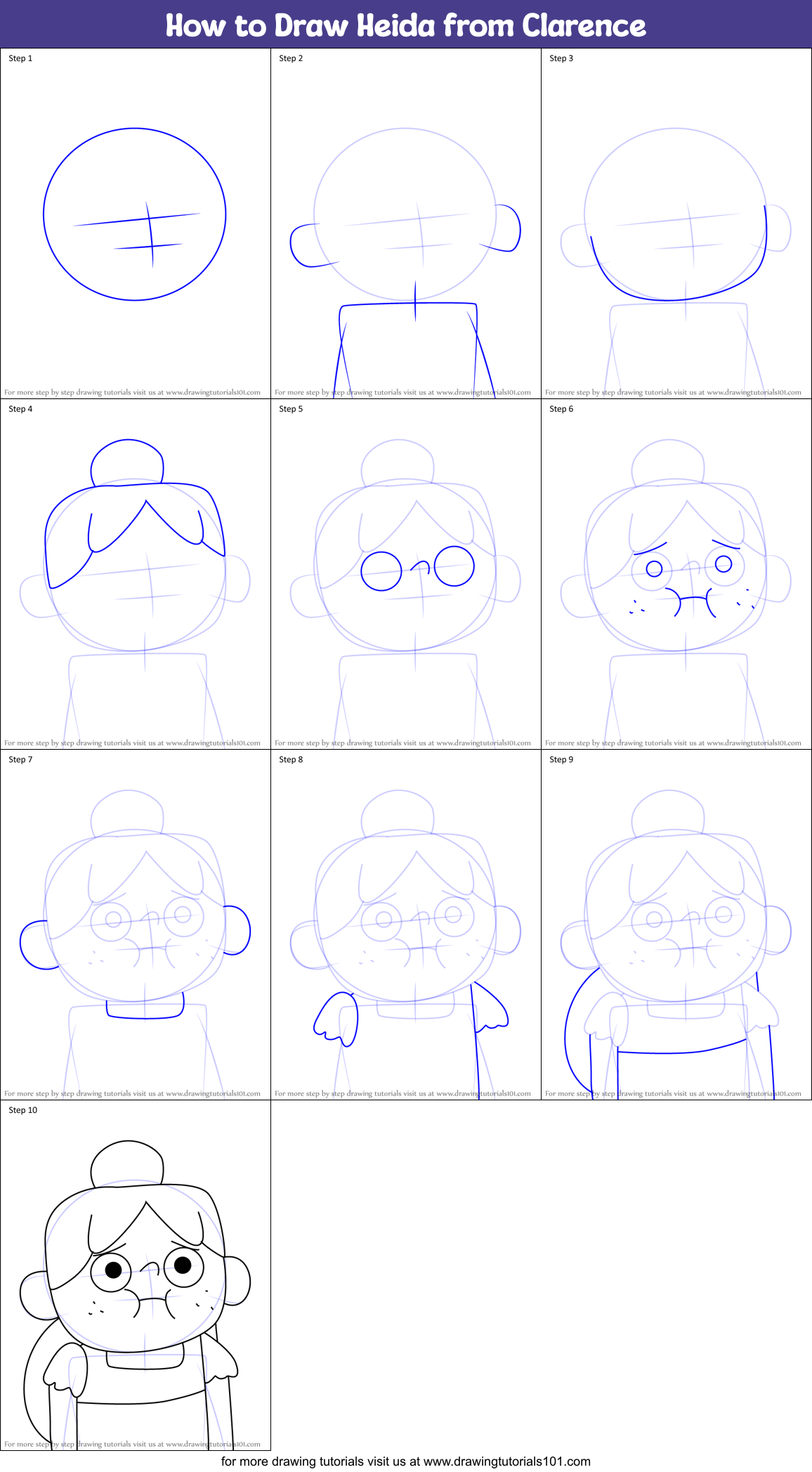 How to Draw Heida from Clarence Printable Step by Step