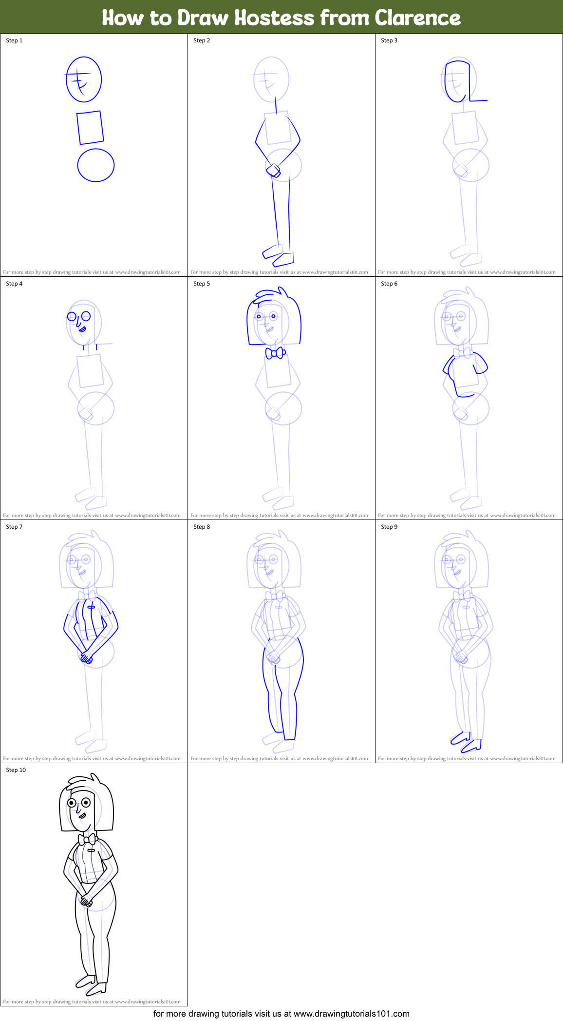 How to Draw Hostess from Clarence Printable Step by Step