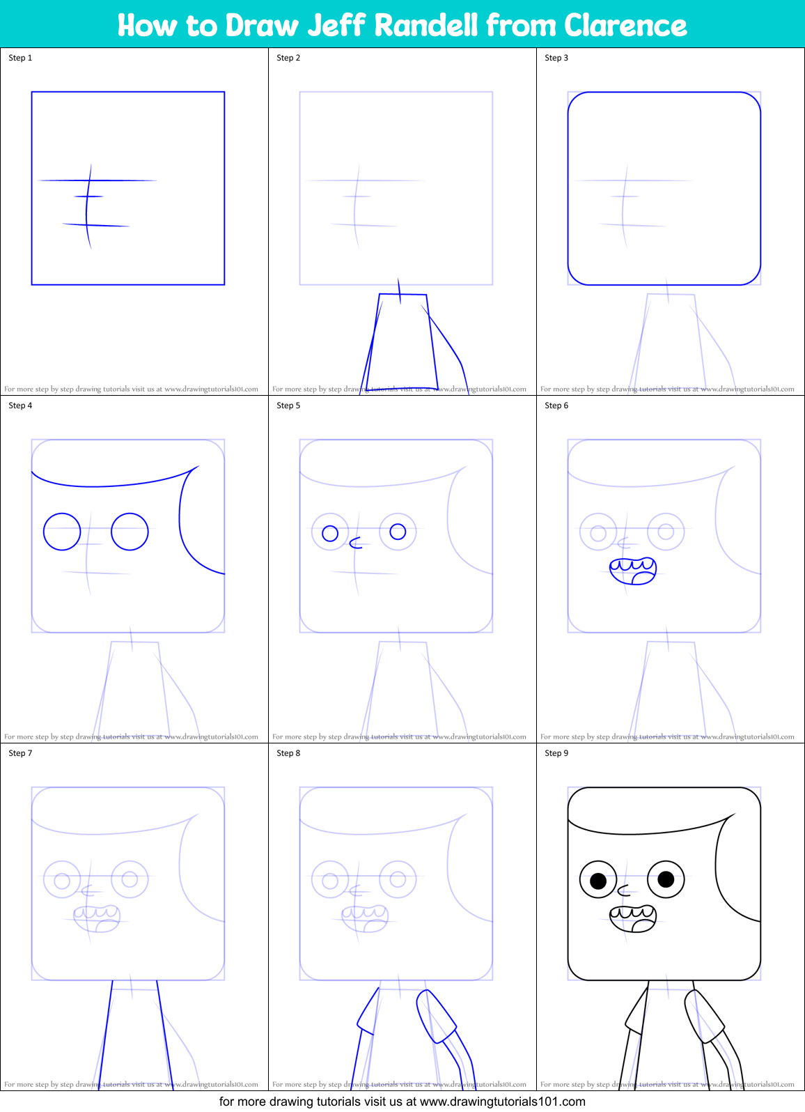 How to Draw Jeff Randell from Clarence Printable Step by Step