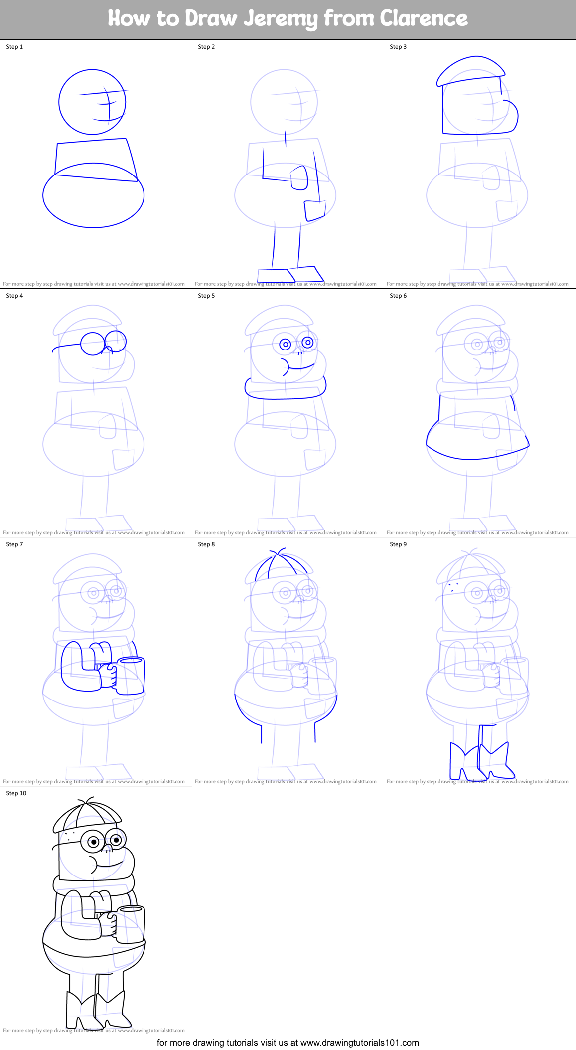 How to Draw Jeremy from Clarence Printable Step by Step