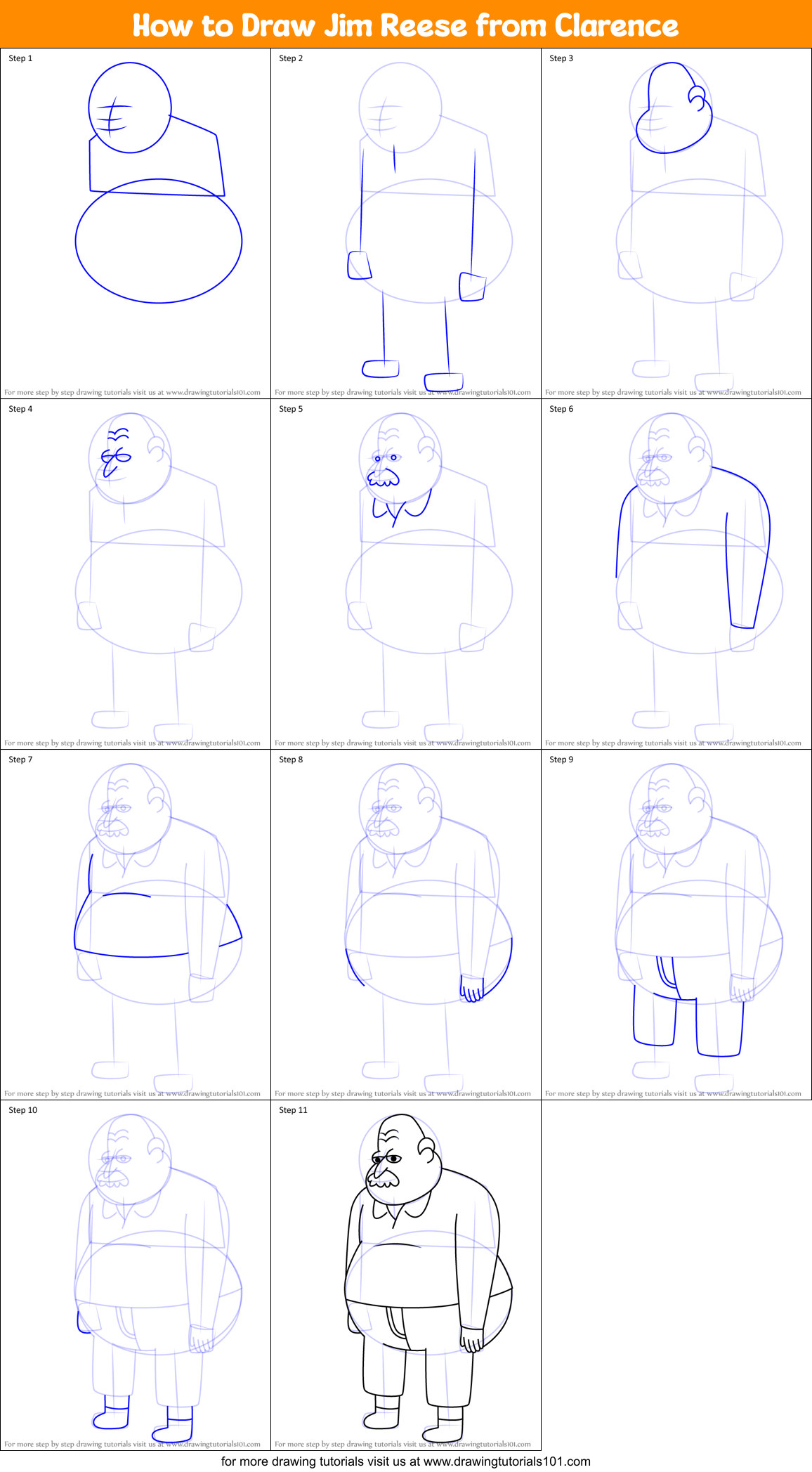 How to Draw Jim Reese from Clarence Printable Step by Step