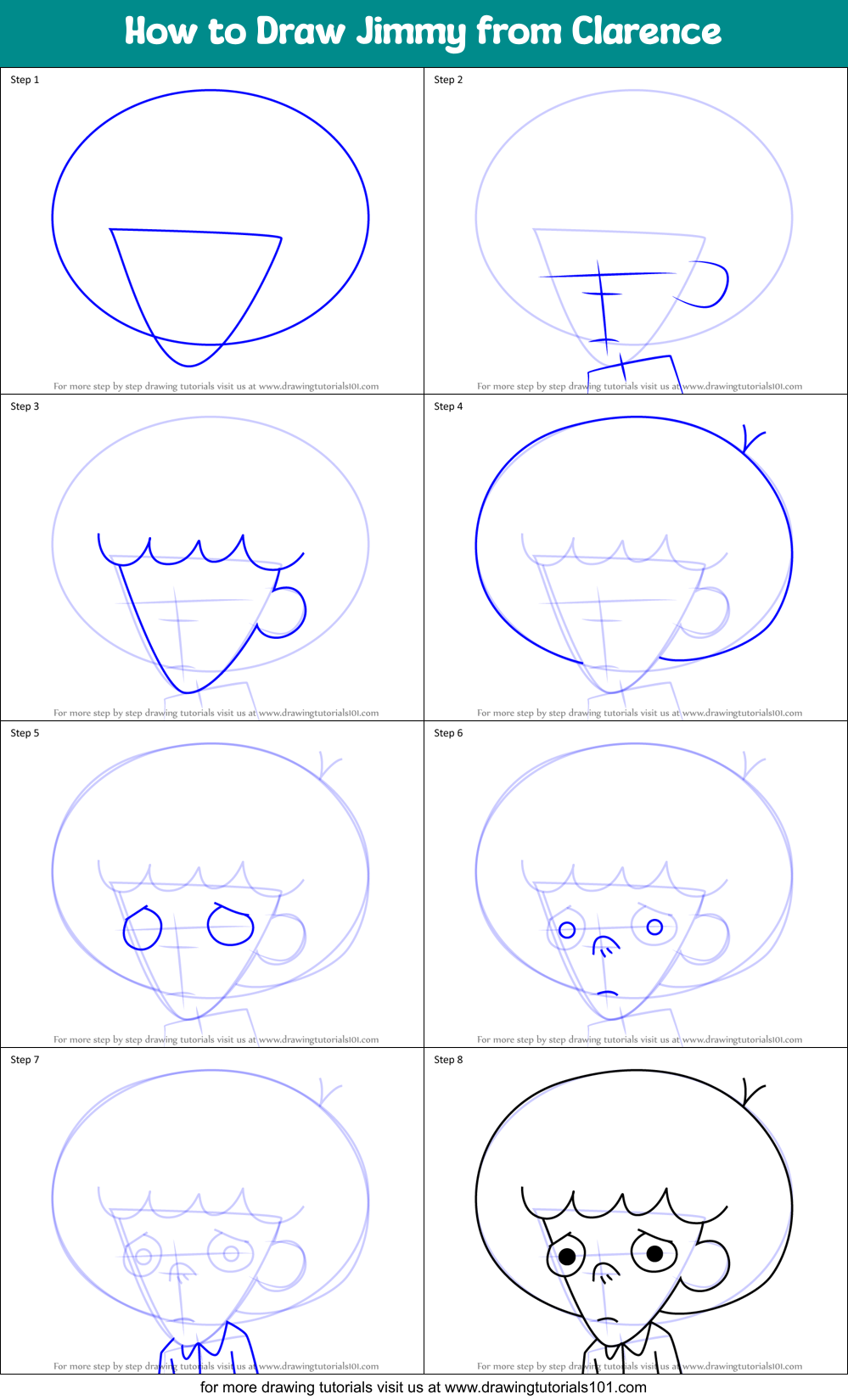 How to Draw Jimmy from Clarence Printable Step by Step