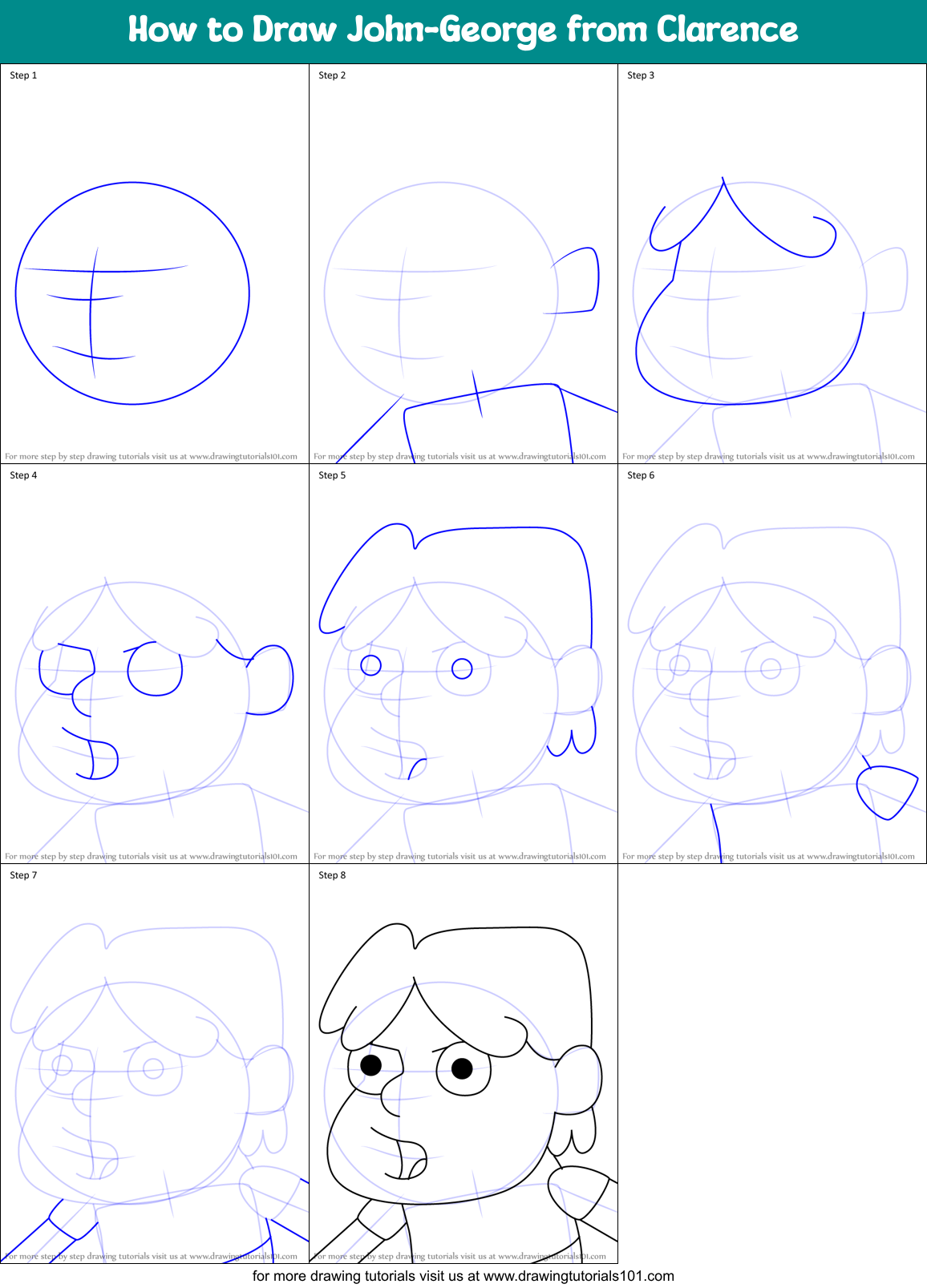 How to Draw John-George from Clarence Printable Step by Step