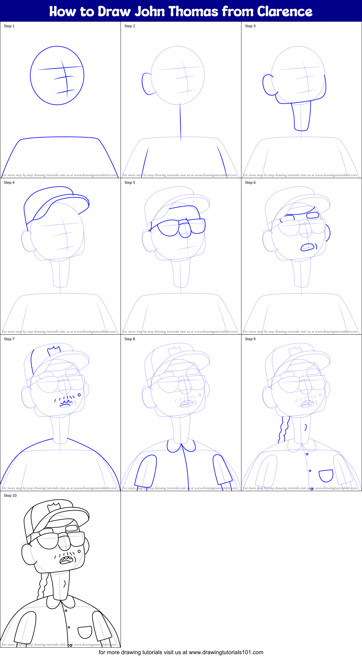 How to Draw John Thomas from Clarence Printable Step by Step