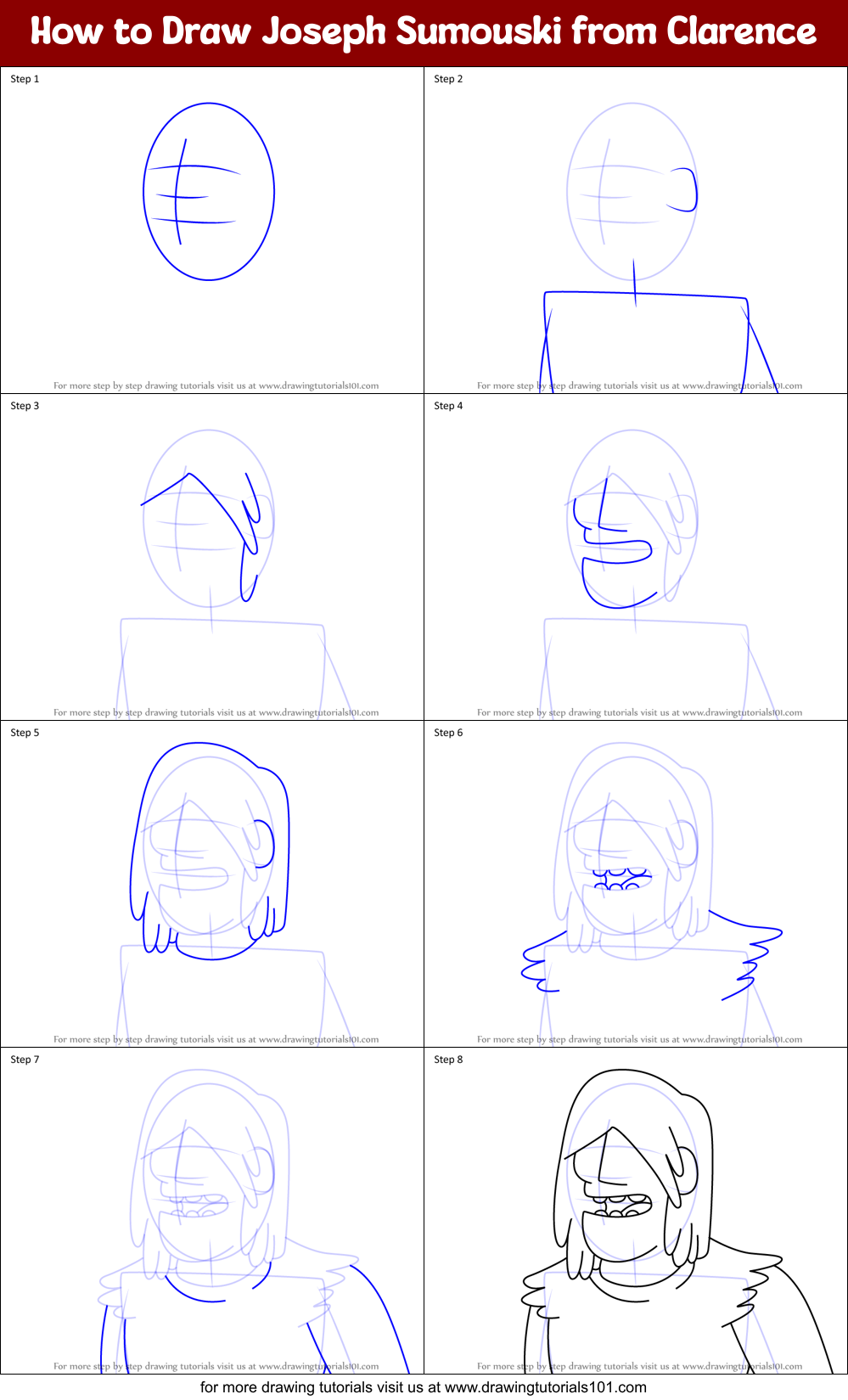 How to Draw Joseph Sumouski from Clarence Printable Step by Step