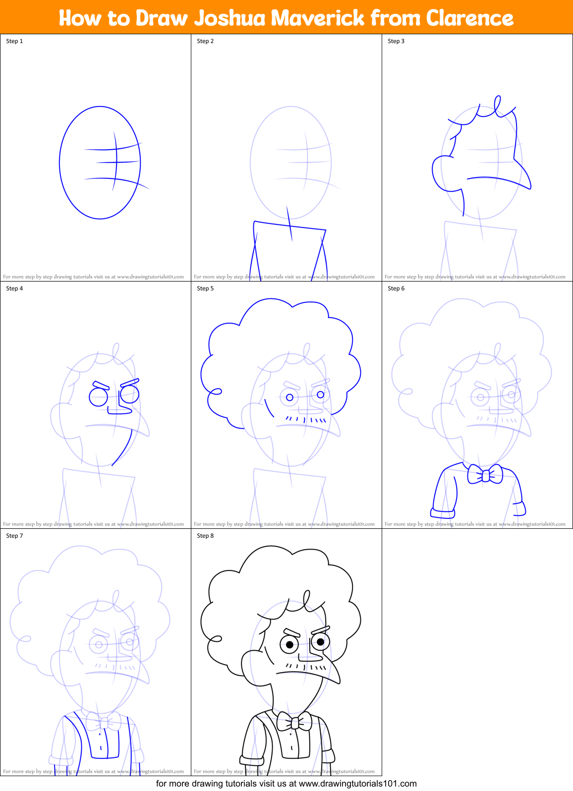 How to Draw Joshua Maverick from Clarence Printable Step by Step