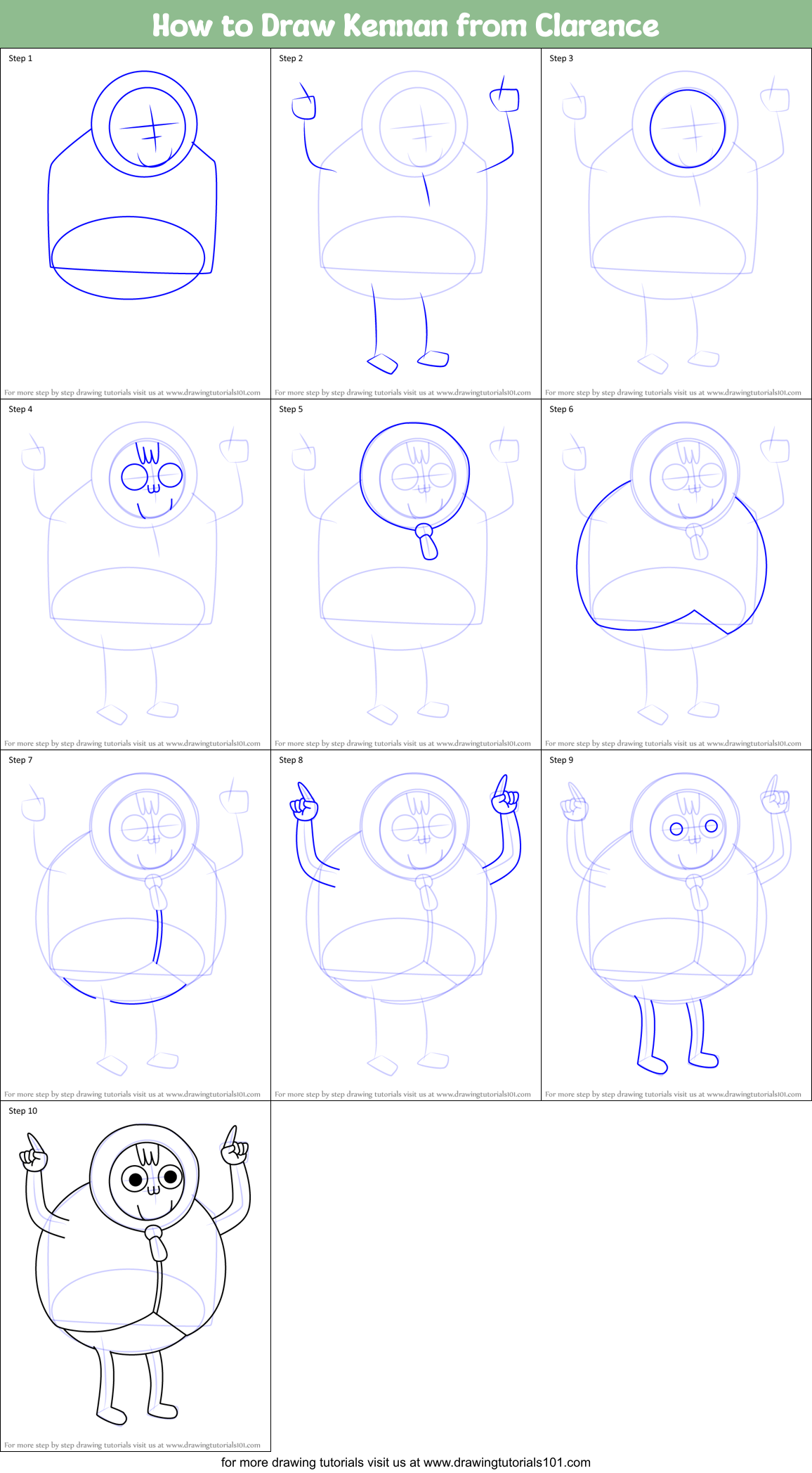How to Draw Kennan from Clarence Printable Step by Step