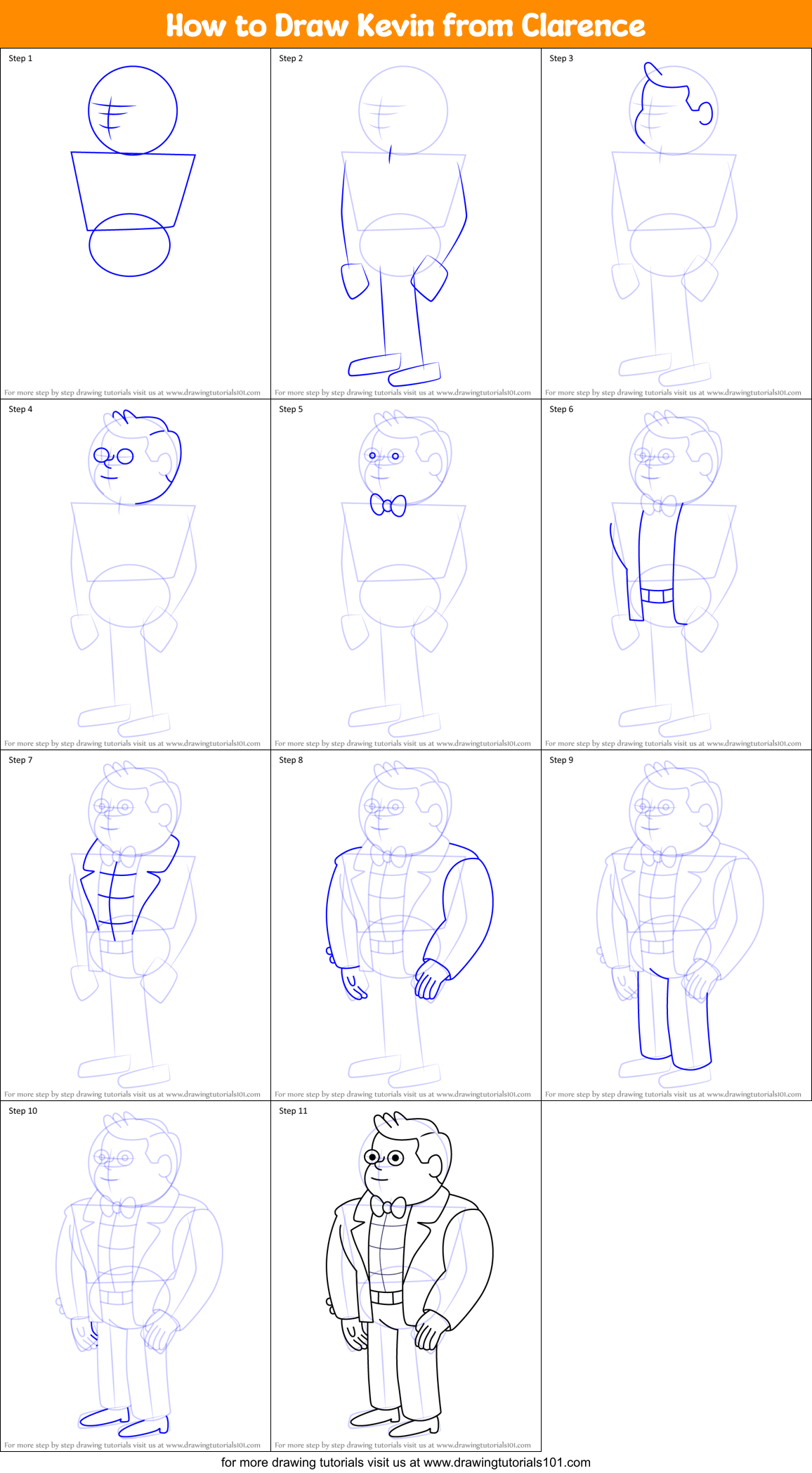 How to Draw Kevin from Clarence Printable Step by Step