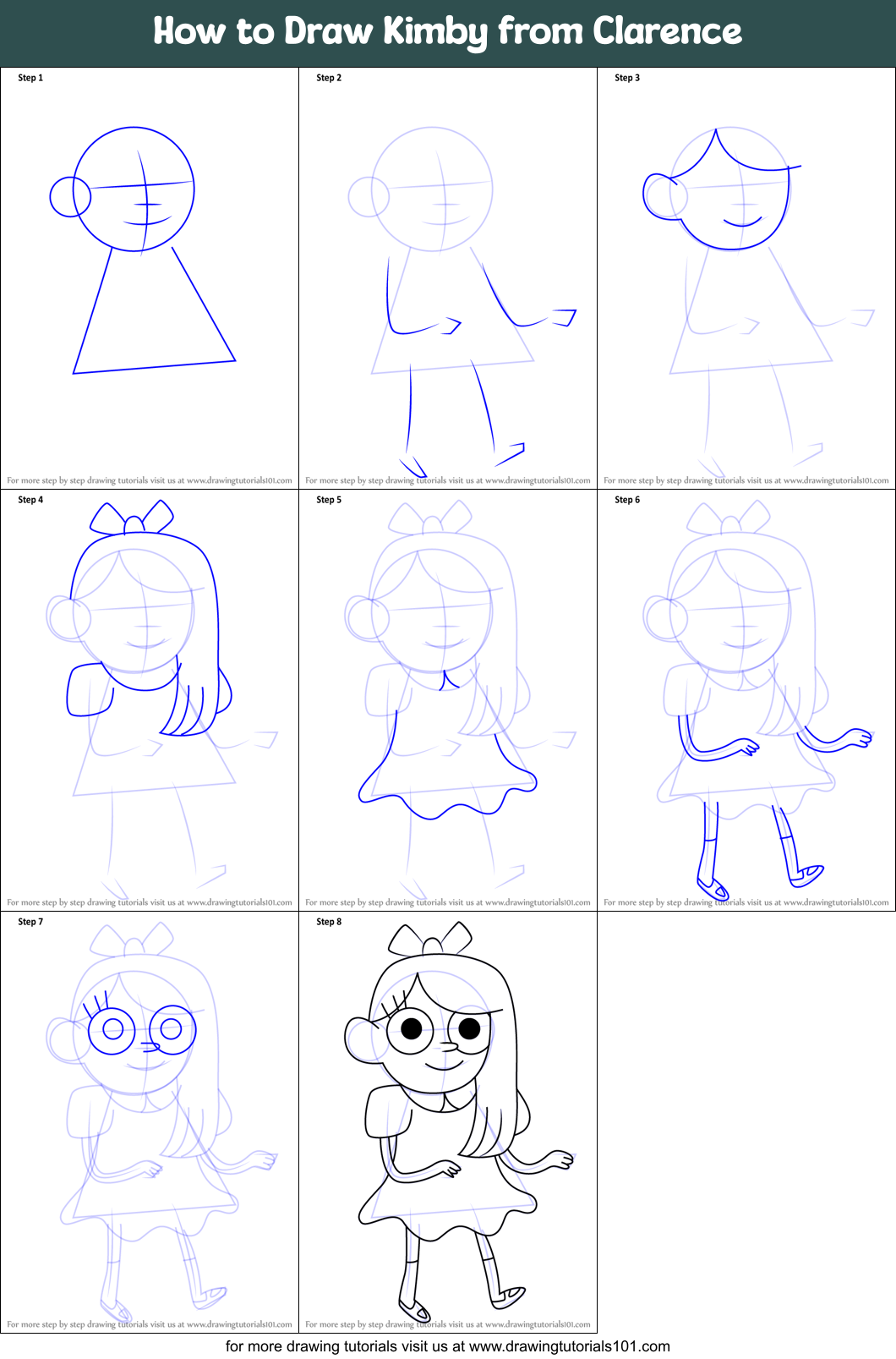 How to Draw Kimby from Clarence Printable Step by Step