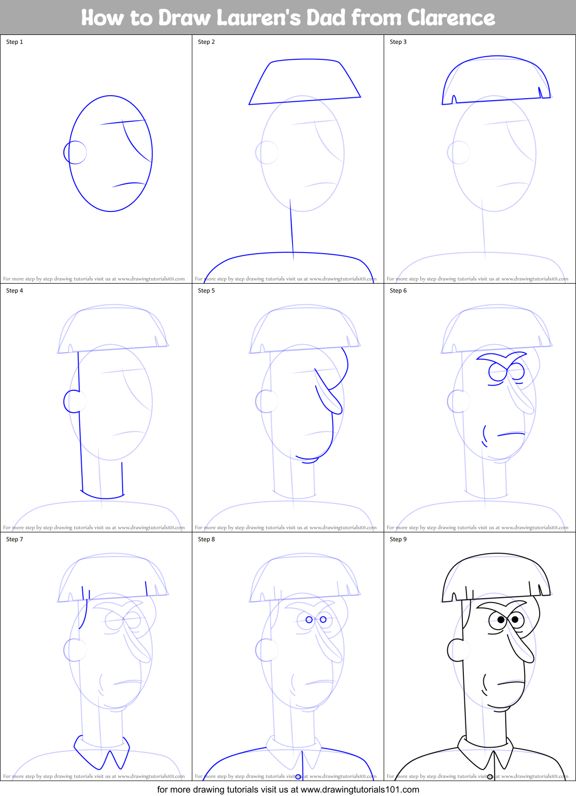 How to Draw Lauren's Dad from Clarence Printable Step by Step