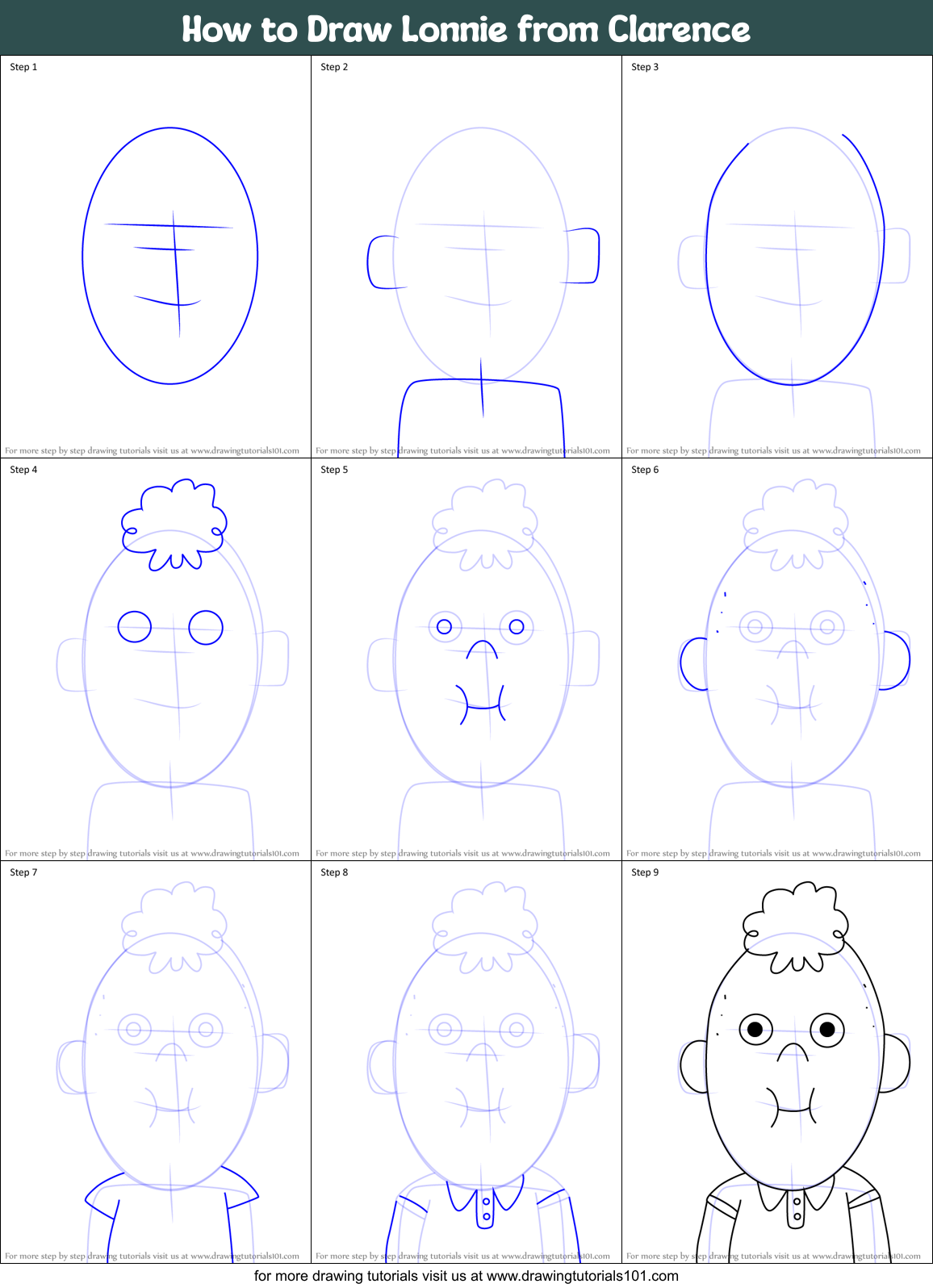 How to Draw Lonnie from Clarence Printable Step by Step