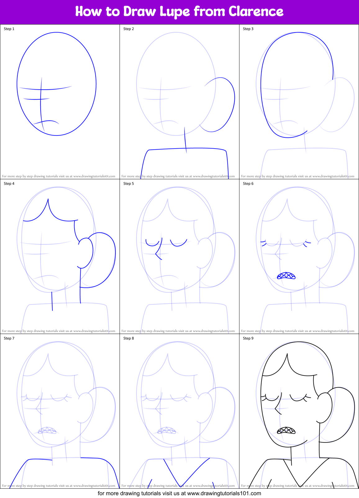 How to Draw Lupe from Clarence Printable Step by Step