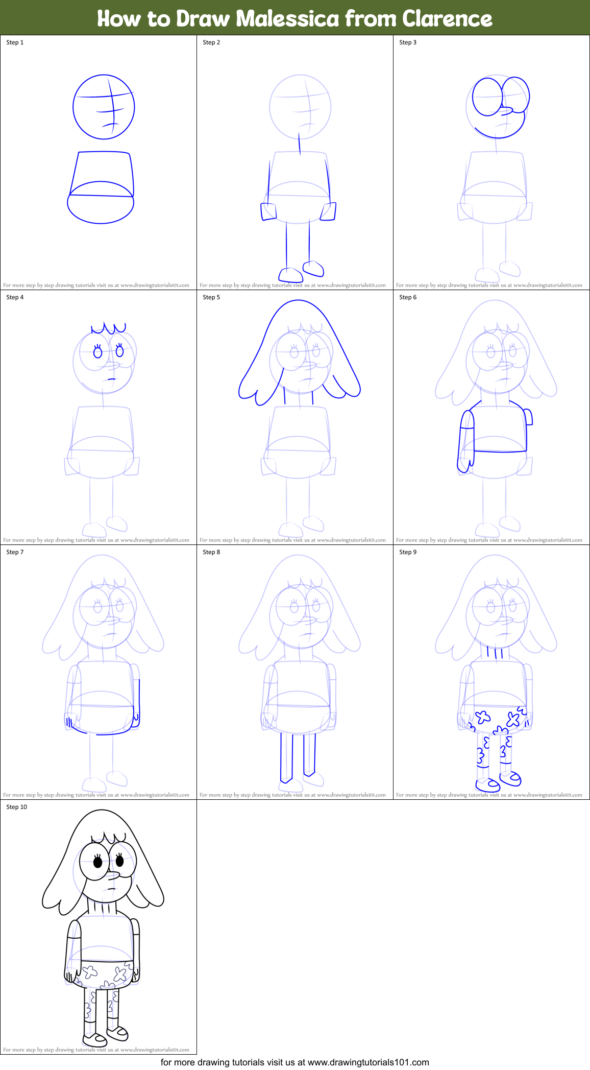 How to Draw Malessica from Clarence Printable Step by Step