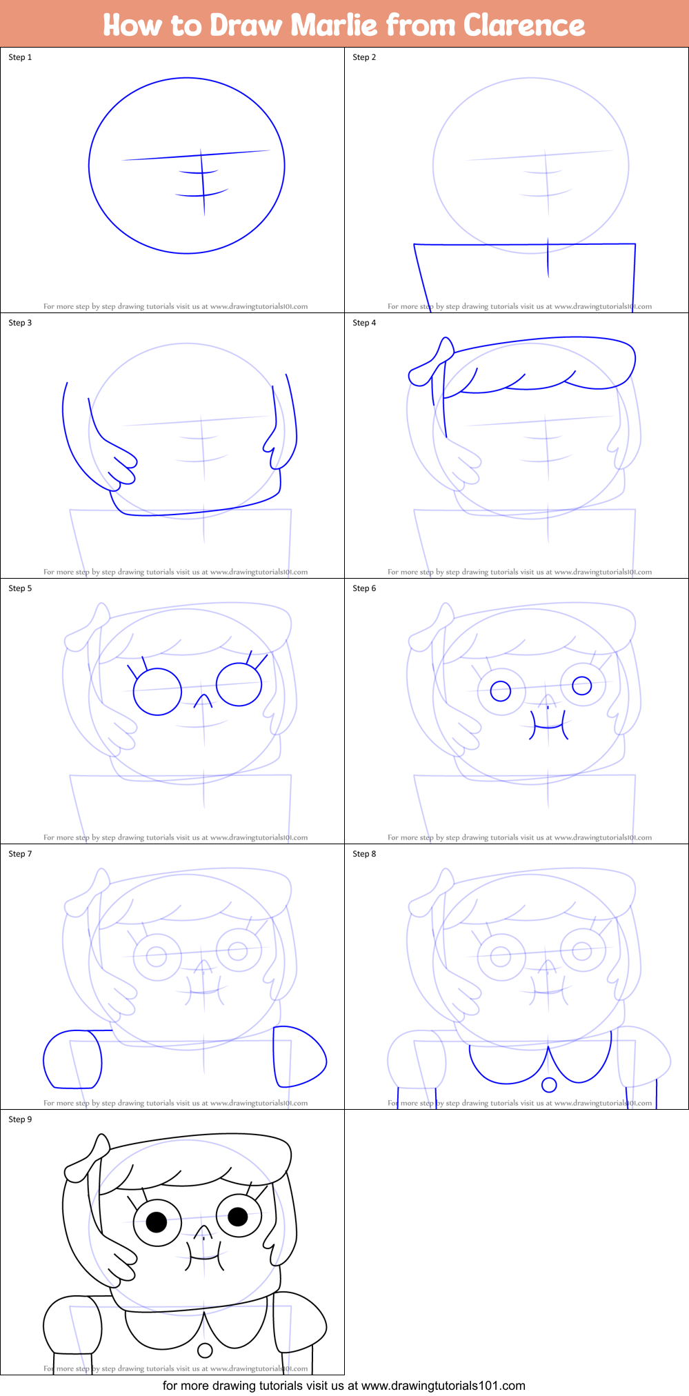 How to Draw Marlie from Clarence Printable Step by Step