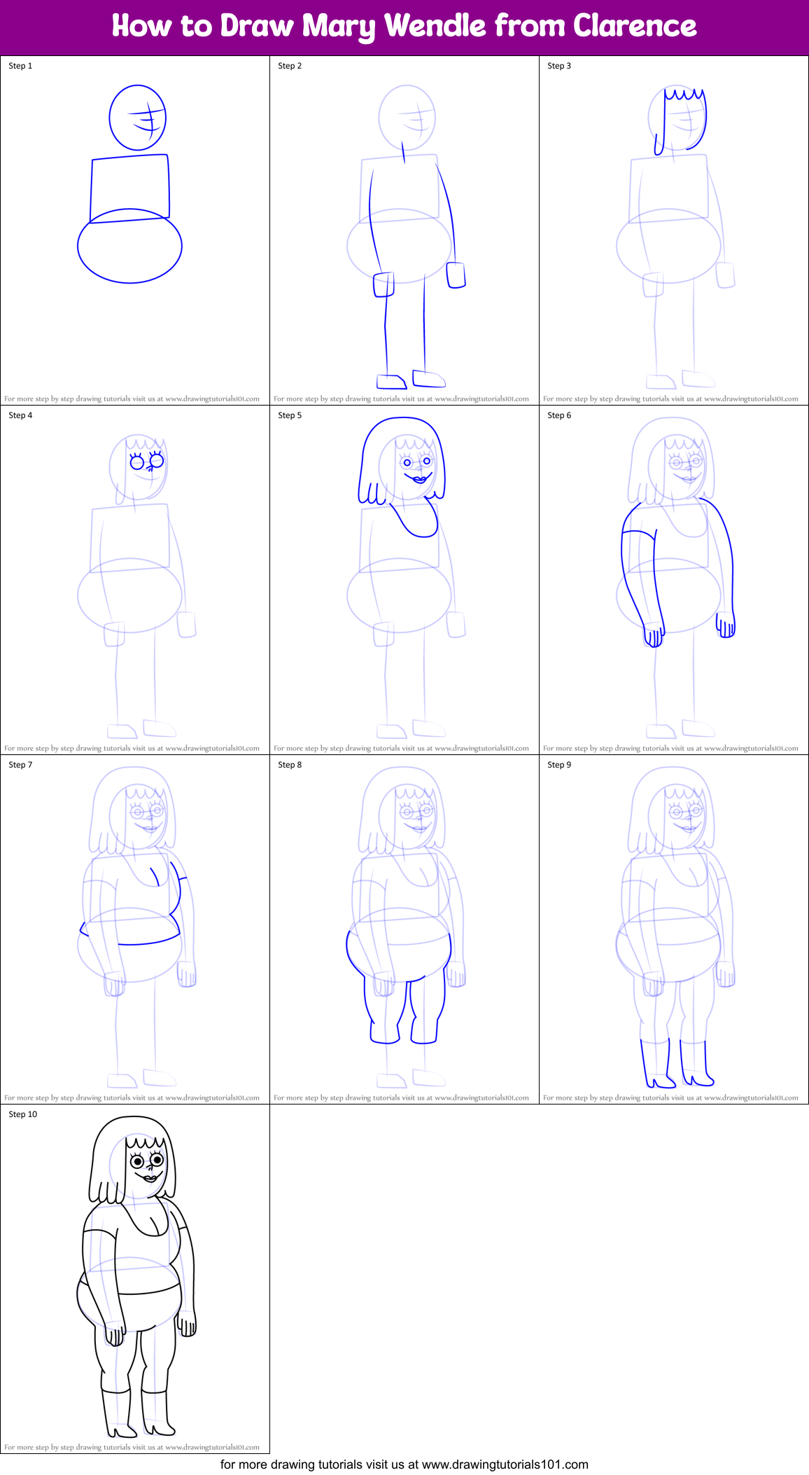 How to Draw Mary Wendle from Clarence Printable Step by Step