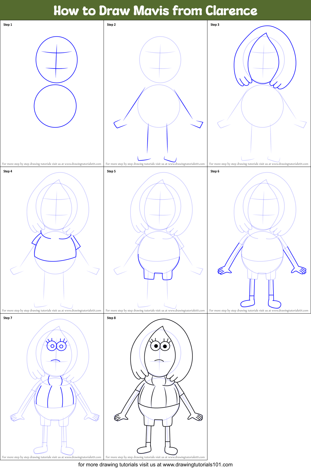 How to Draw Mavis from Clarence Printable Step by Step