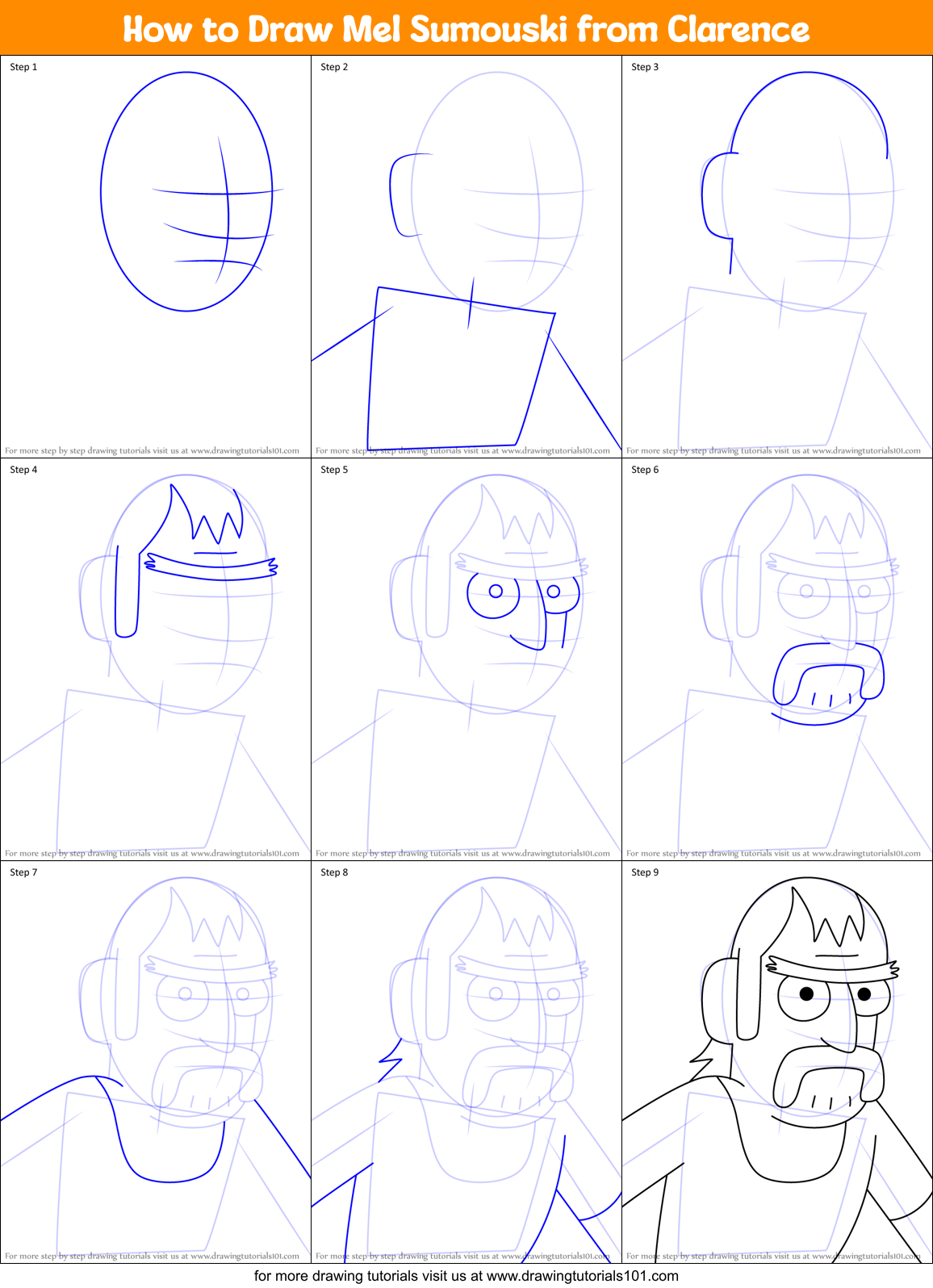 How to Draw Mel Sumouski from Clarence Printable Step by Step