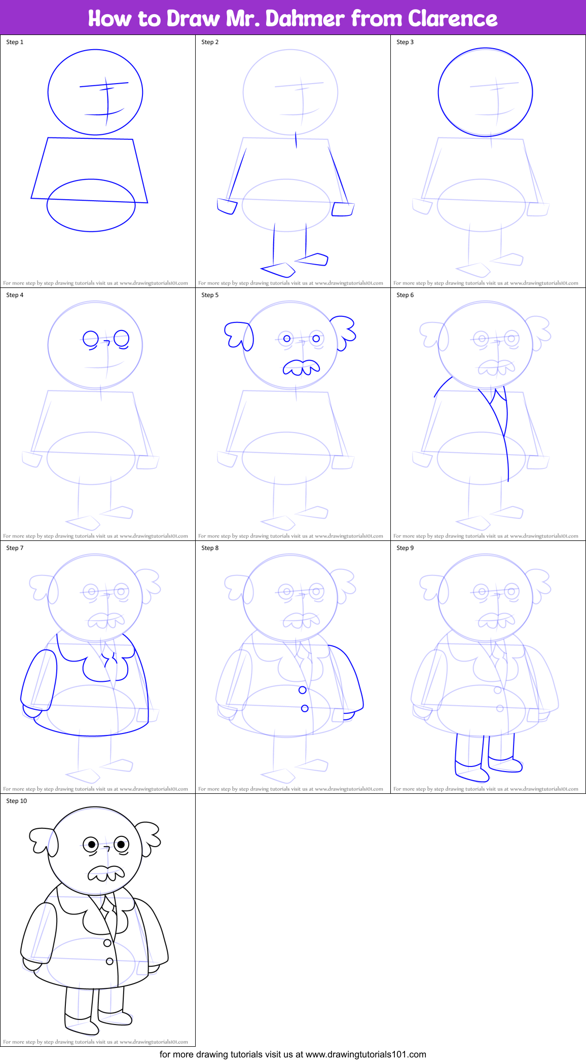 How to Draw Mr. Dahmer from Clarence Printable Step by Step
