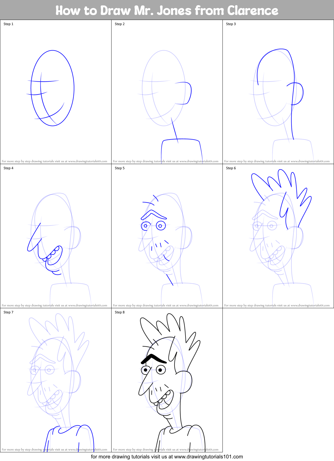 How to Draw Mr. Jones from Clarence Printable Step by Step