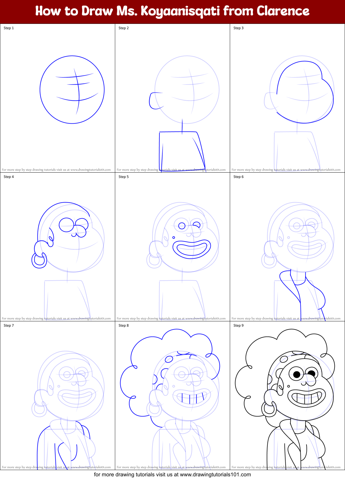 How to Draw Ms. Koyaanisqati from Clarence Printable Step by Step