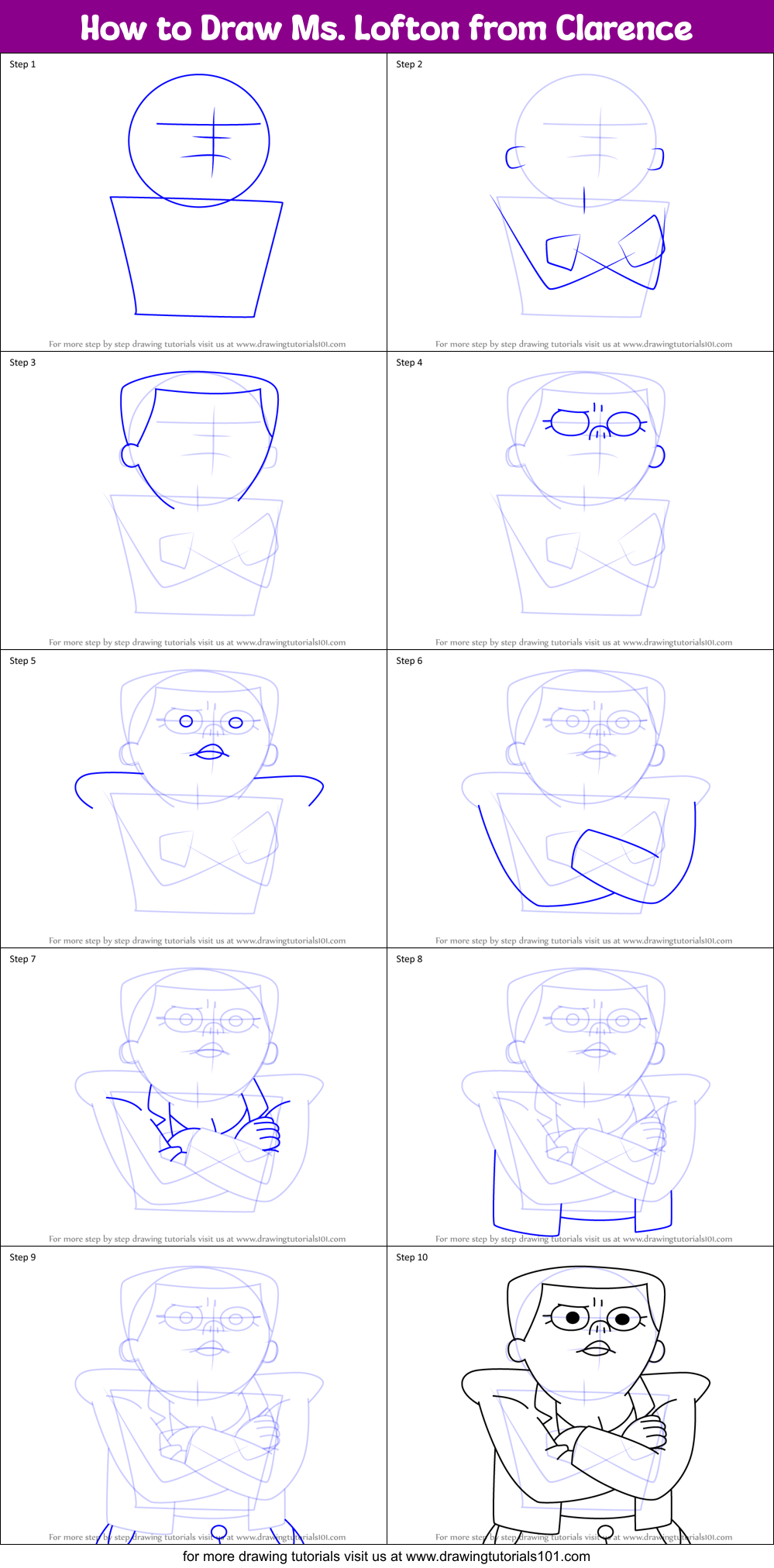 How to Draw Ms. Lofton from Clarence Printable Step by Step