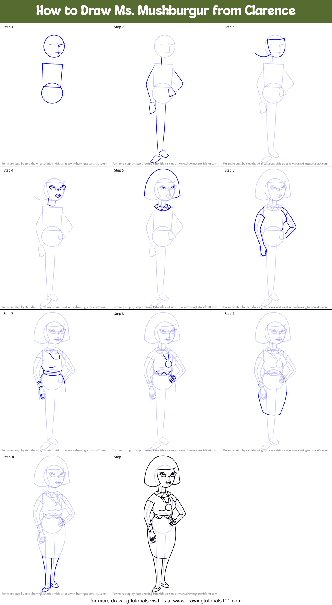 How to Draw Ms. Mushburgur from Clarence Printable Step by Step