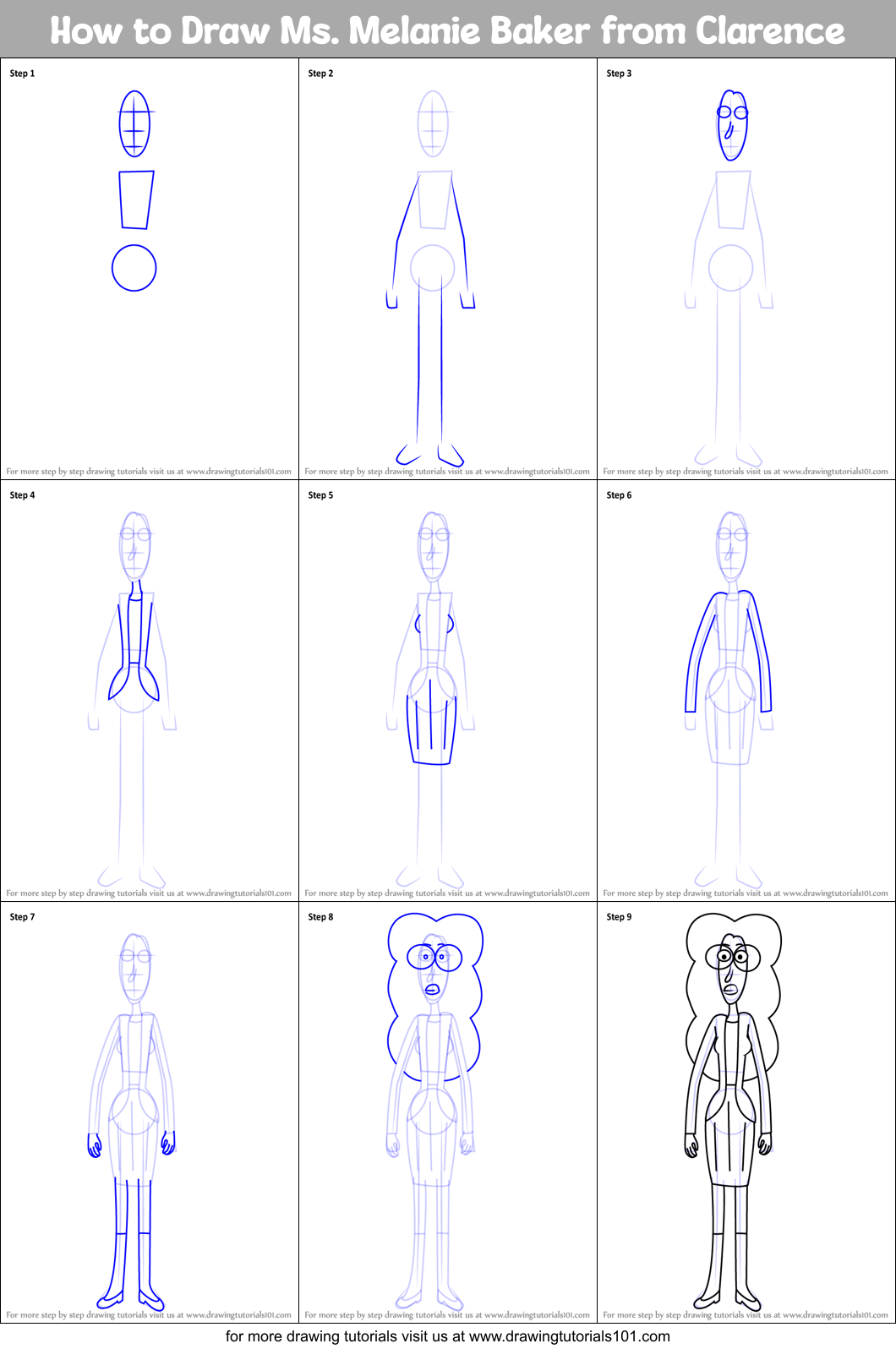 How to Draw Ms. Melanie Baker from Clarence Printable Step by Step