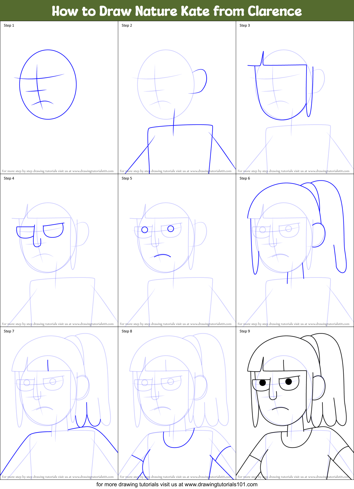 How to Draw Nature Kate from Clarence Printable Step by Step