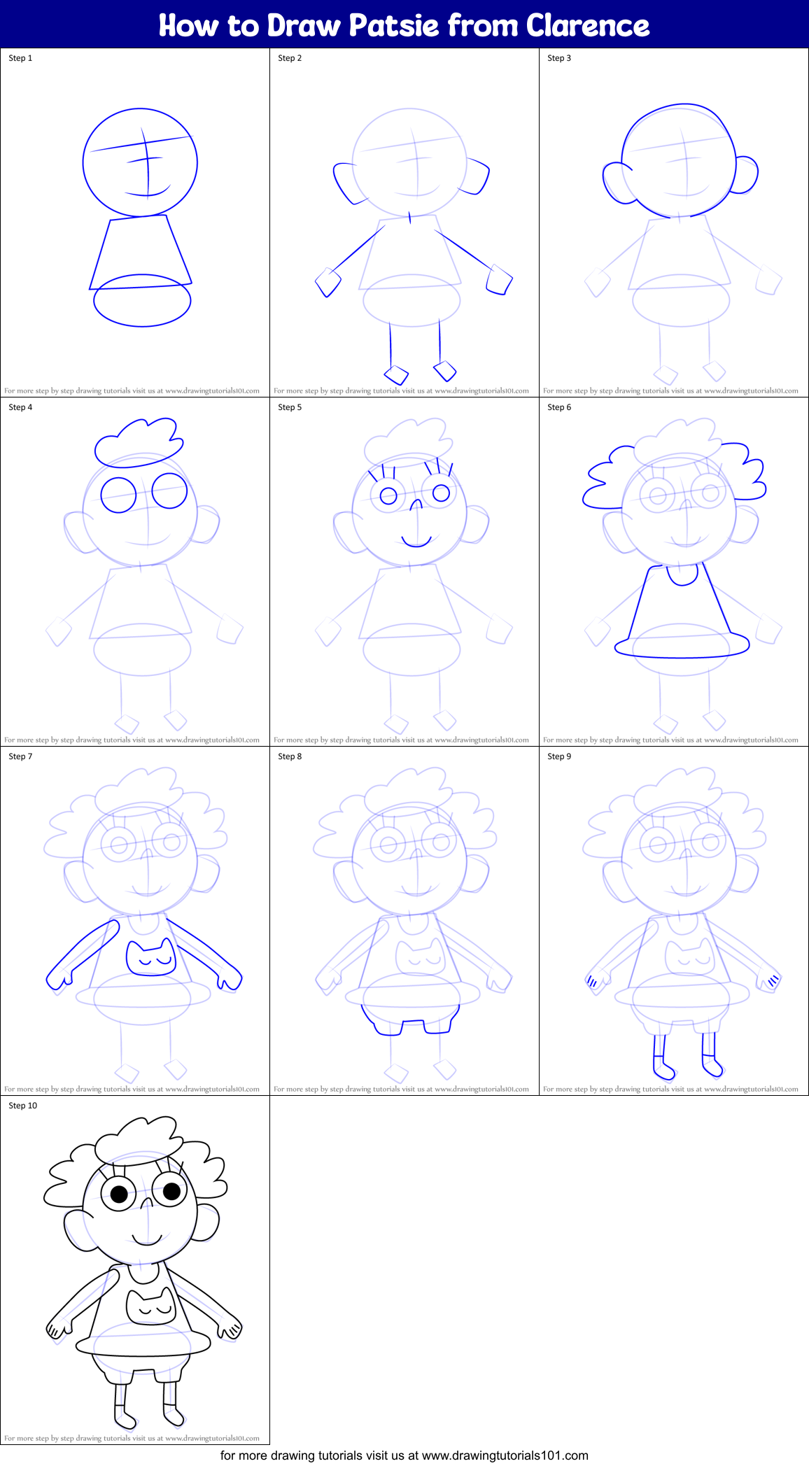 How to Draw Patsie from Clarence Printable Step by Step