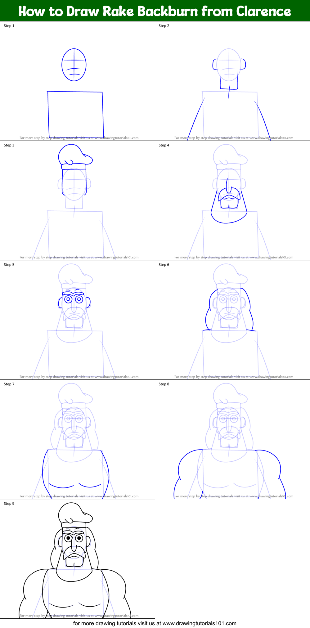 How to Draw Rake Backburn from Clarence Printable Step by Step