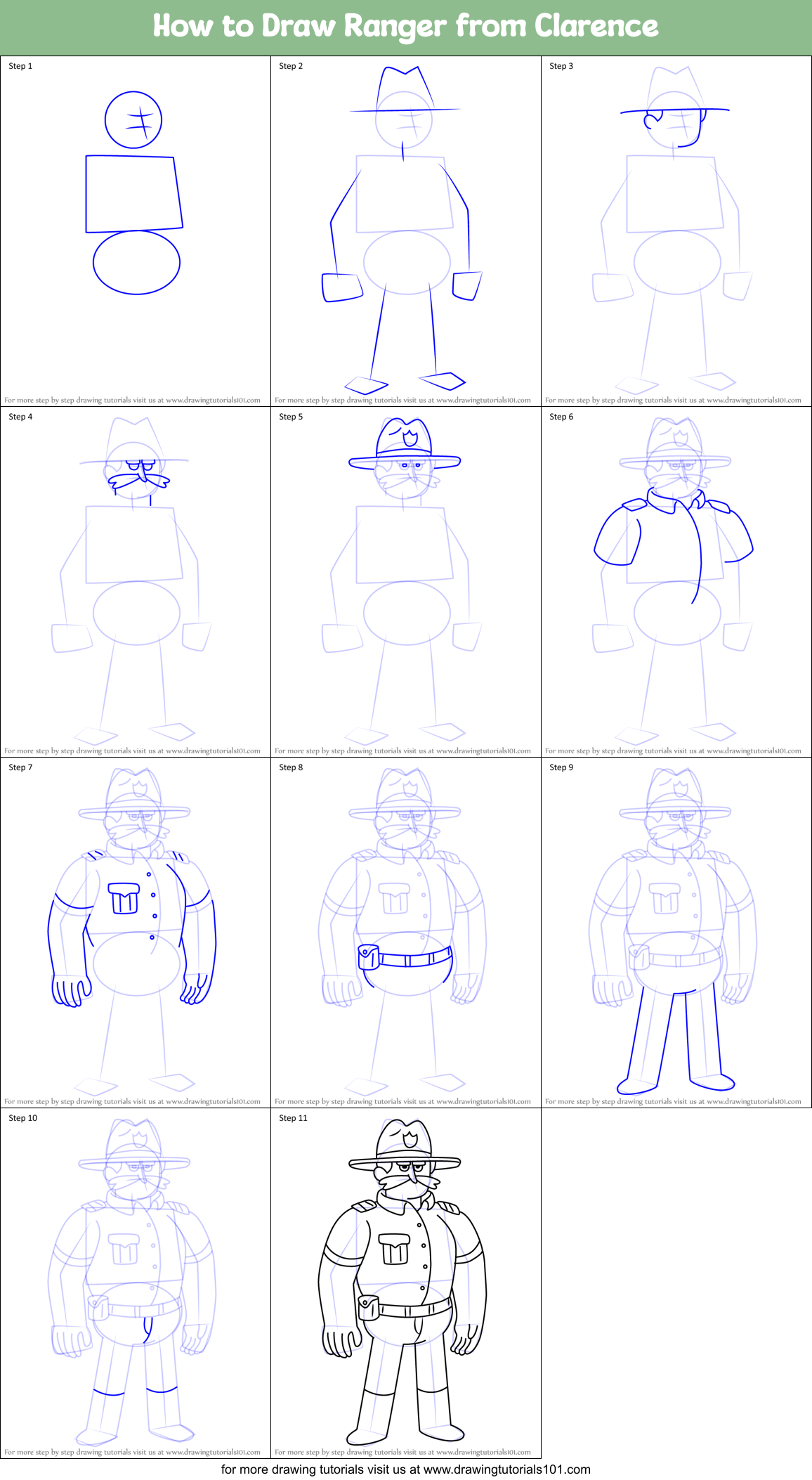 How to Draw Ranger from Clarence Printable Step by Step