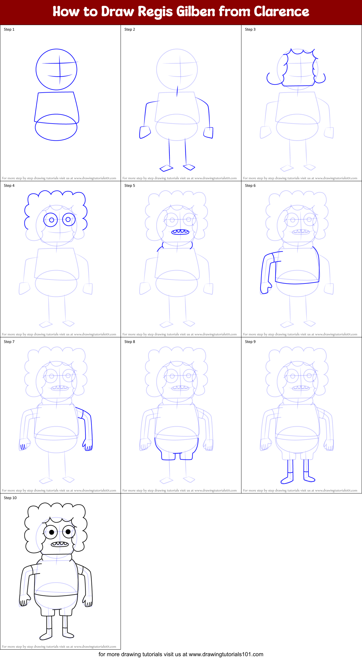 How to Draw Regis Gilben from Clarence Printable Step by Step