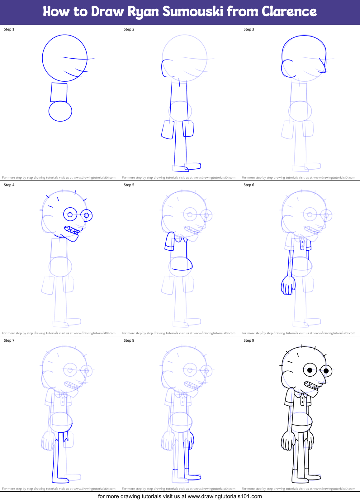 How to Draw Ryan Sumouski from Clarence Printable Step by Step