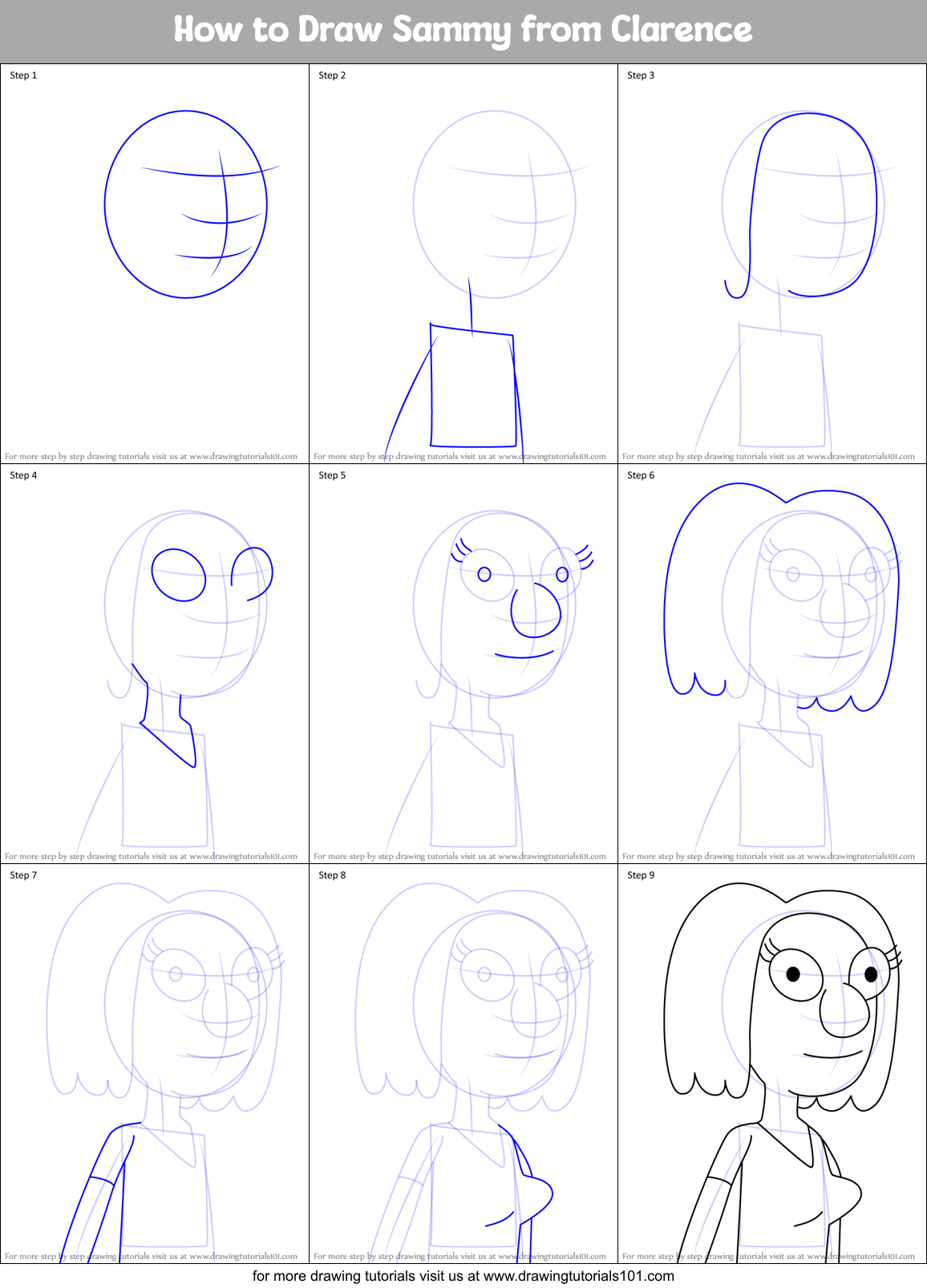 How to Draw Sammy from Clarence Printable Step by Step