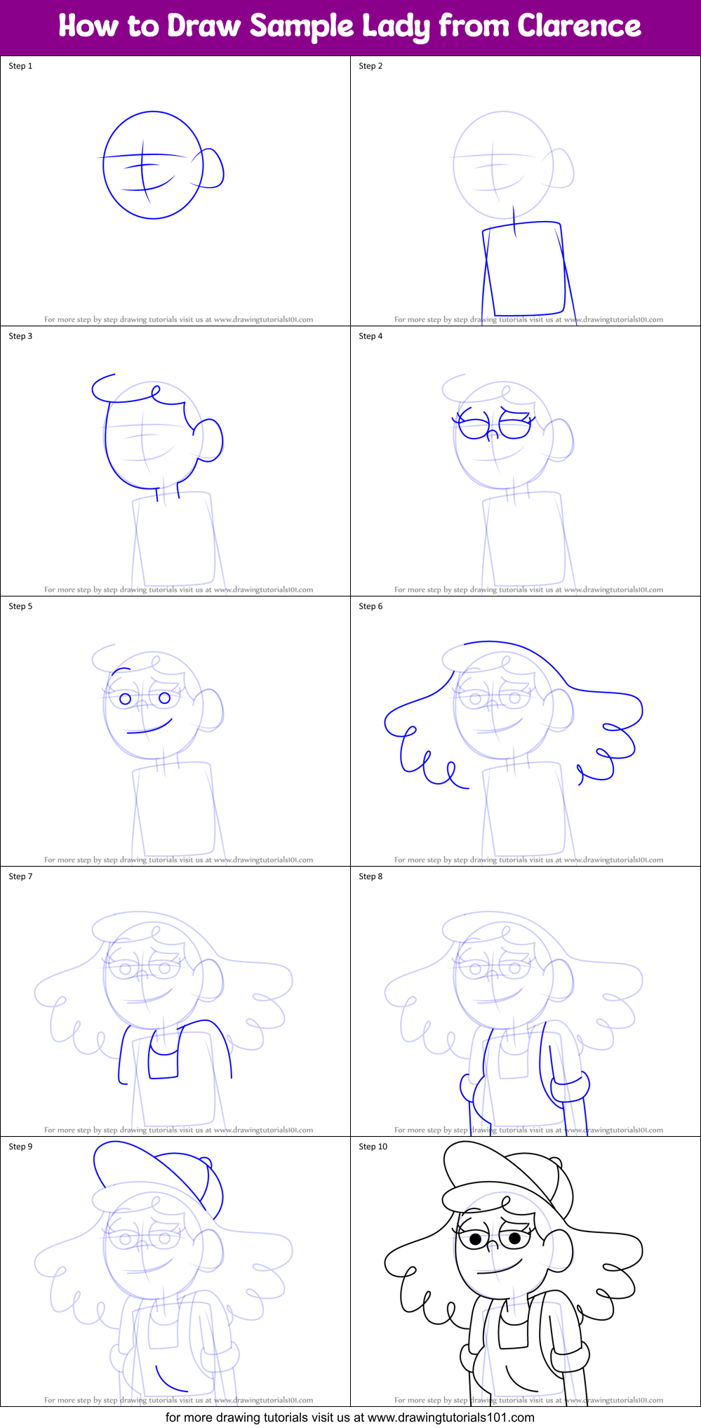 How to Draw Sample Lady from Clarence Printable Step by Step