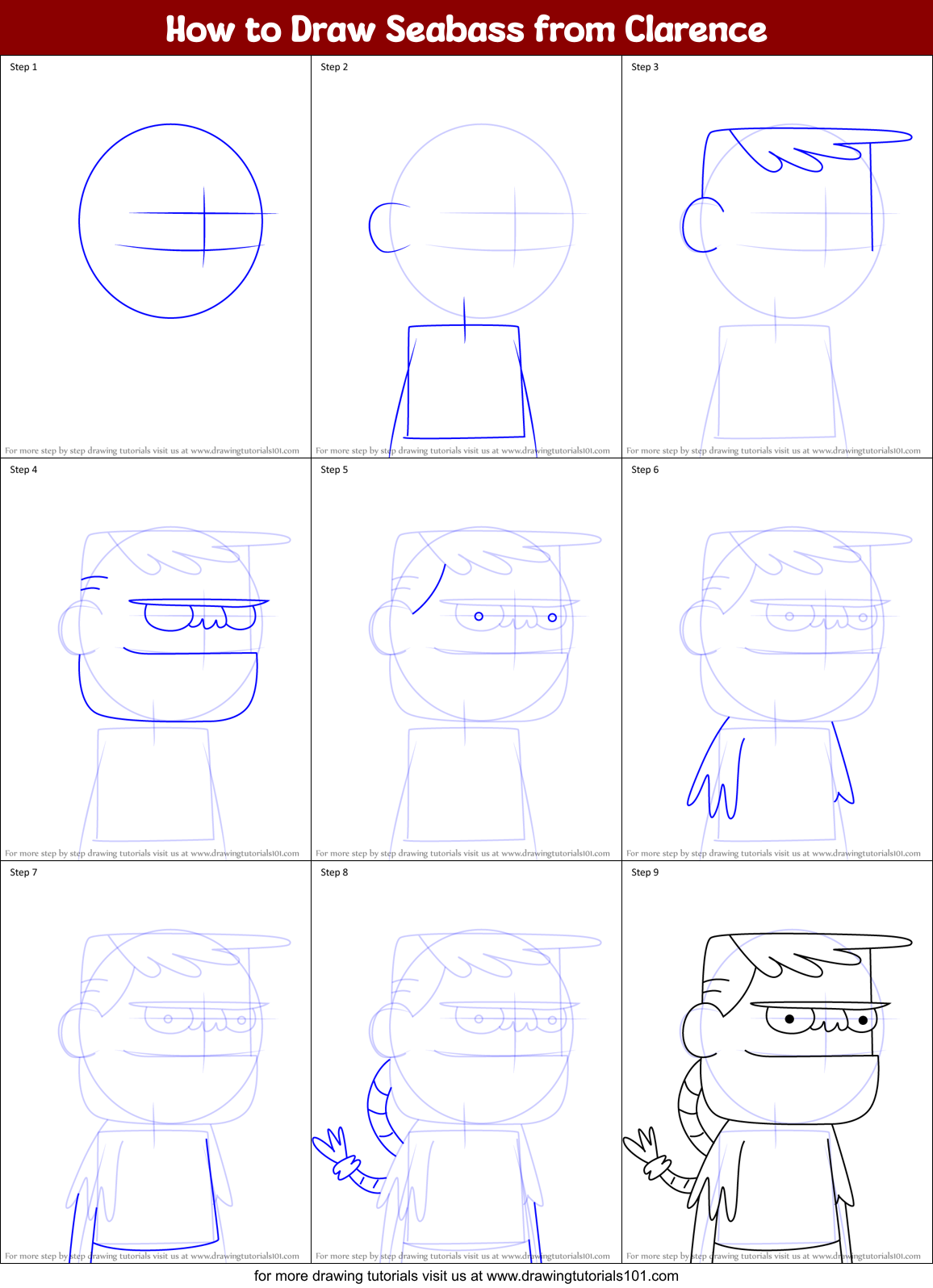 How to Draw Seabass from Clarence Printable Step by Step